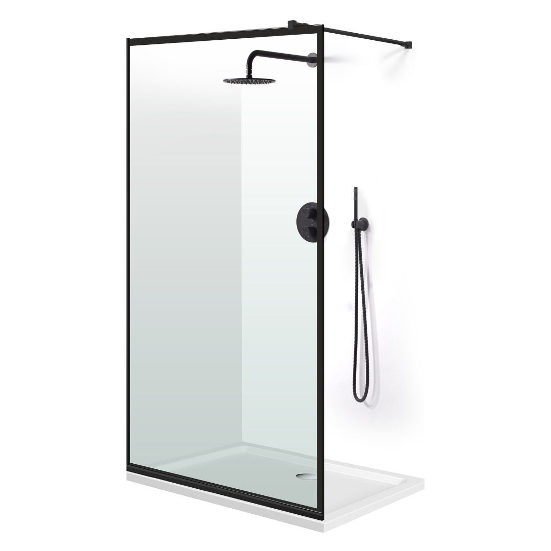 Zuhanyfal Walk-in, fekete zuhanyfal, #Átlátszó #Víztiszta