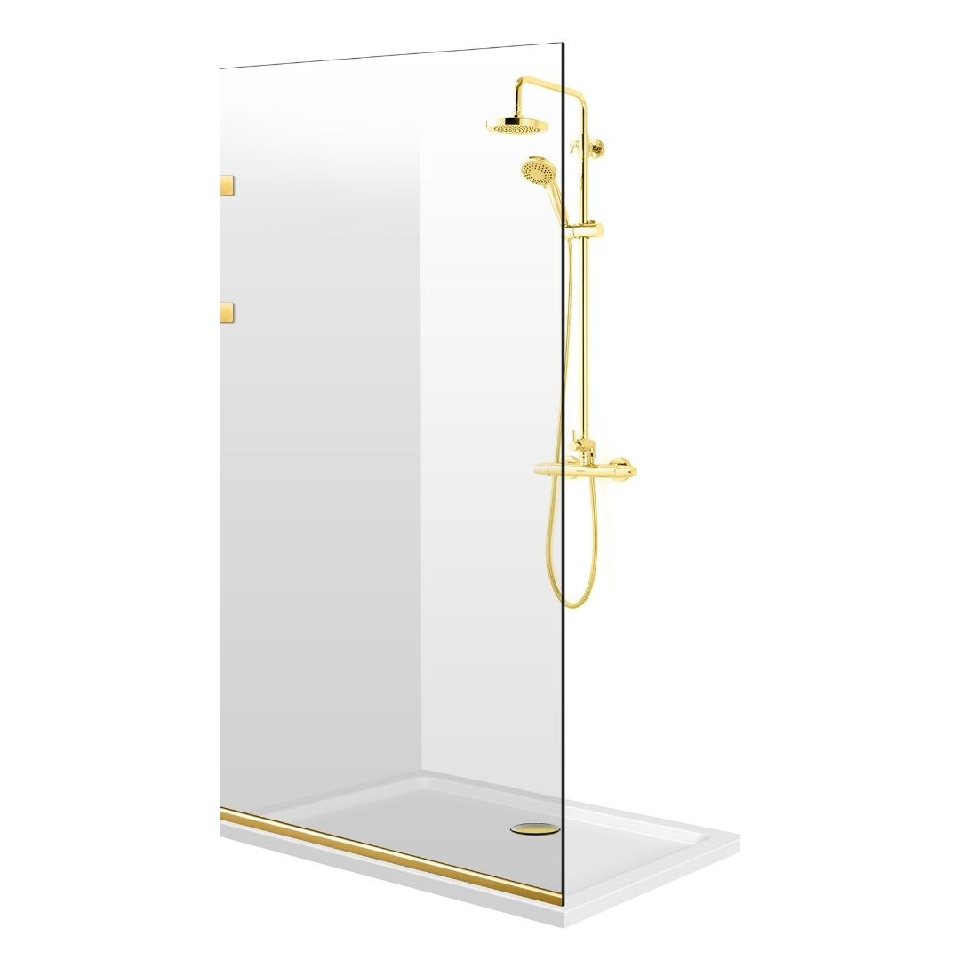 Zuhanyfal Walk-in, Rozsdamentes acél zuhanyfal, aranyszínű, #Átlátszó #Víztiszta