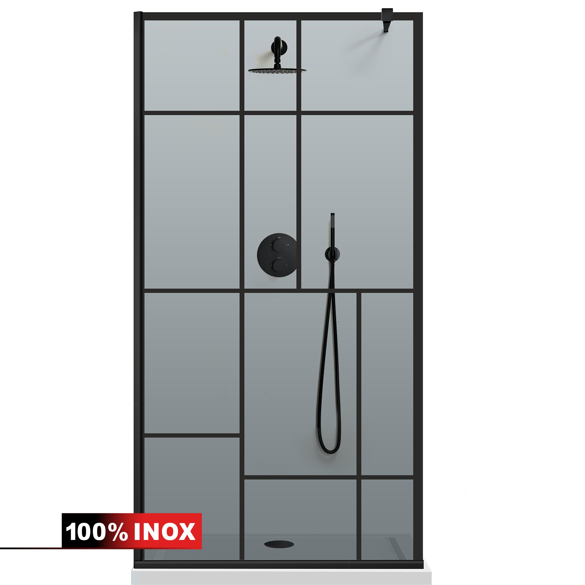Zuhanyfal Walk-in, fekete zuhanyfal, #Szürke #Szürke