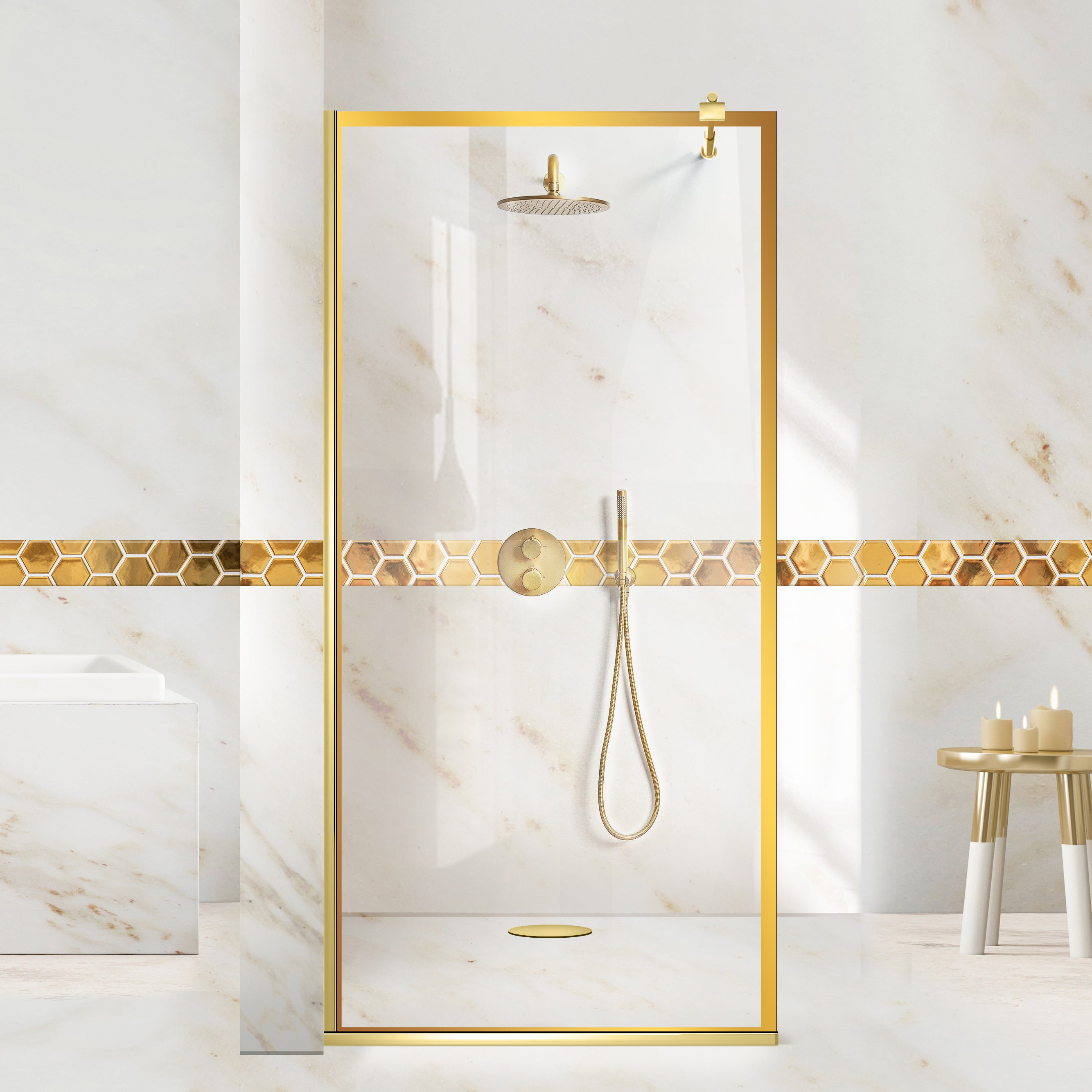 Zuhanyfal Walk-in, fekete zuhanyfal, #Átlátszó #Víztiszta