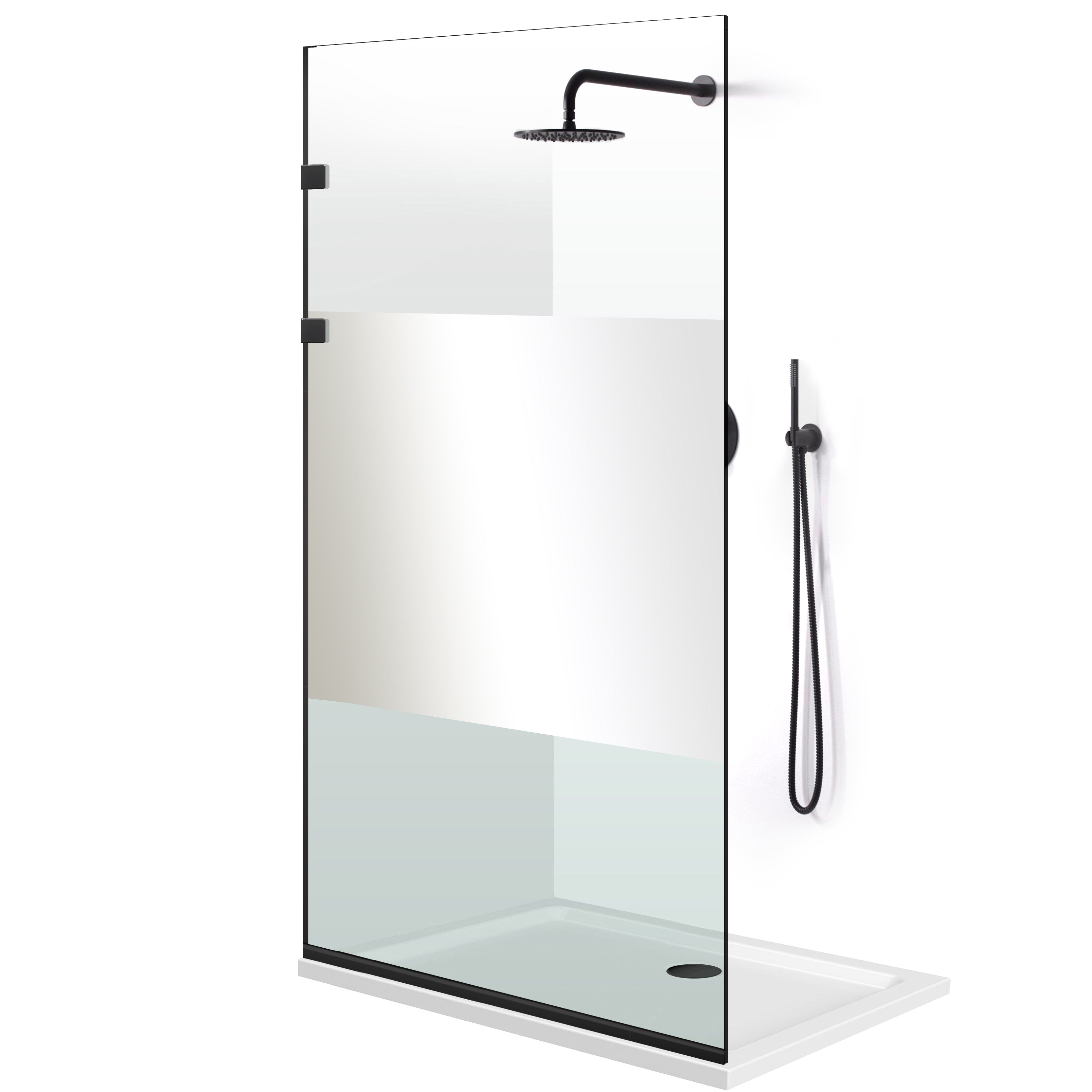Zuhanyfal Walk-in, Rozsdamentes acél zuhanyfal, matt fekete, #Átlátszó #Víztiszta
