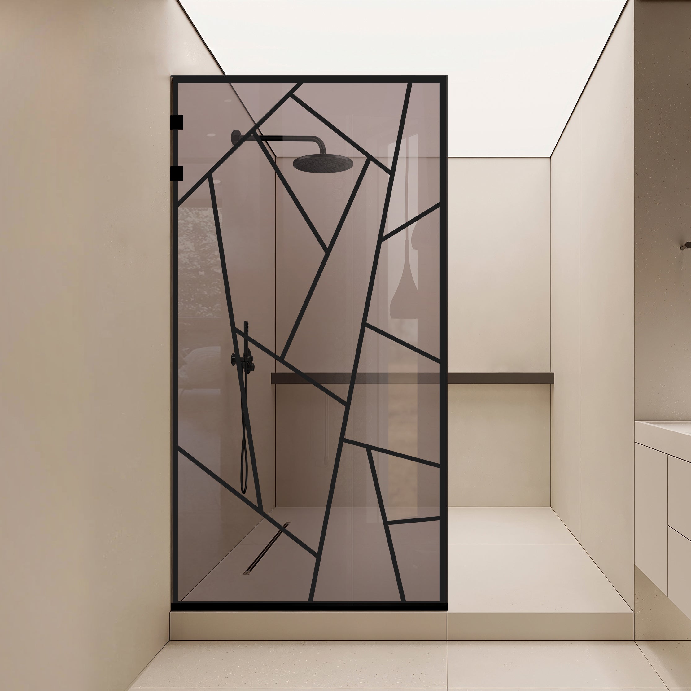 Zuhanyfal Walk-in, Rozsdamentes acél zuhanyfal, matt fekete #Bronz