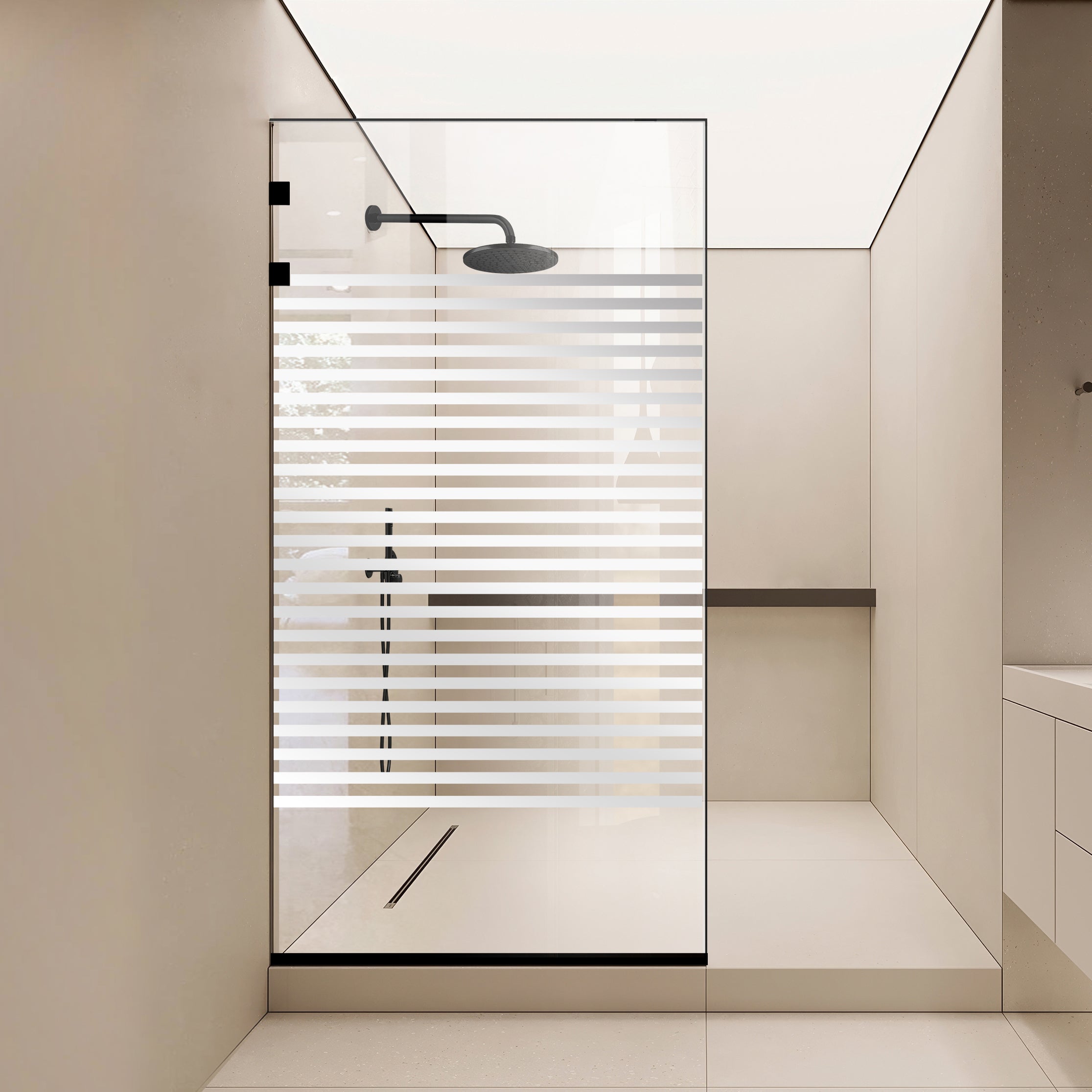 Zuhanyfal Walk-in, Rozsdamentes acél zuhanyfal, matt fekete, #Átlátszó #Víztiszta