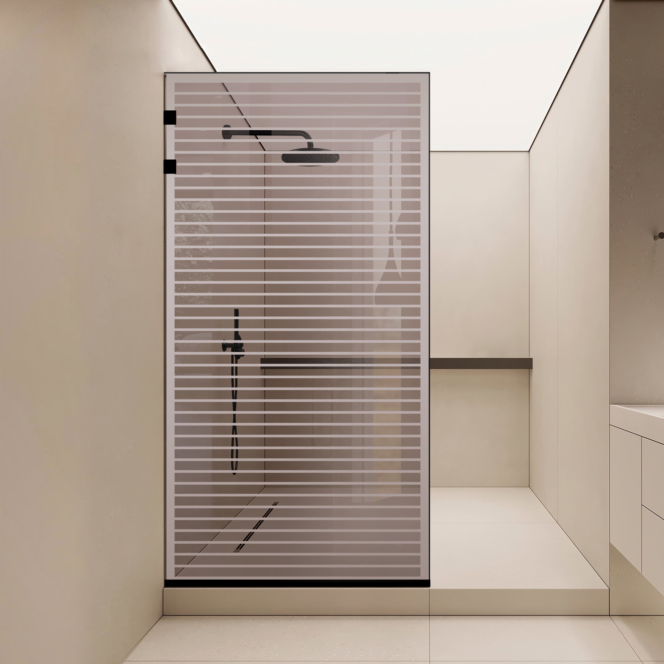 Zuhanyfal Walk-in, Rozsdamentes acél zuhanyfal, matt fekete #Bronz