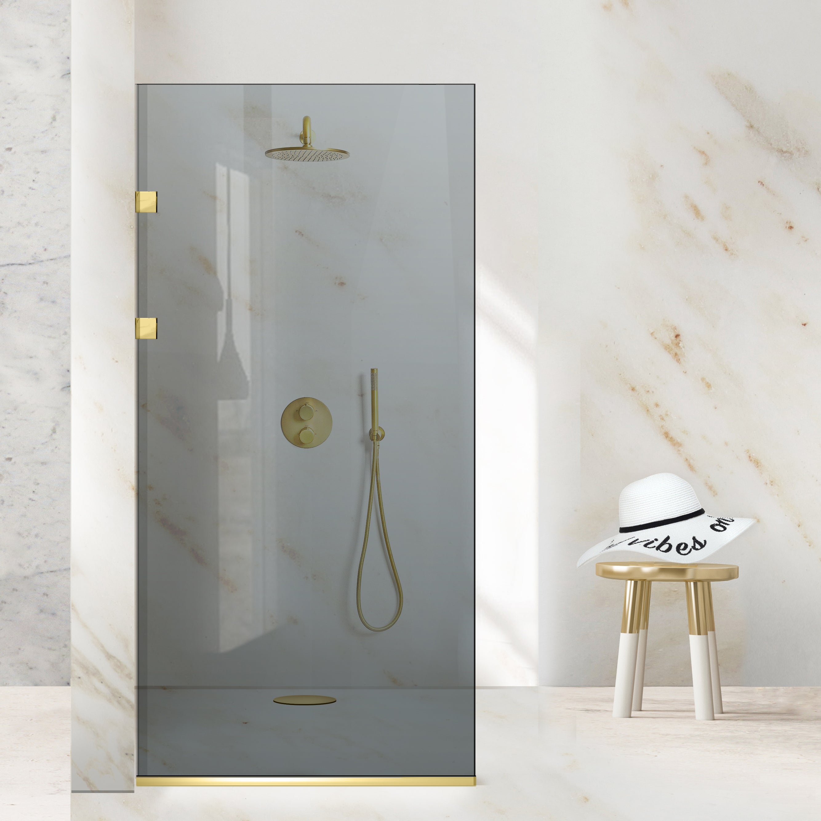 Zuhanyfal Walk-in, Rozsdamentes acél zuhanyfal, arany #Szürke