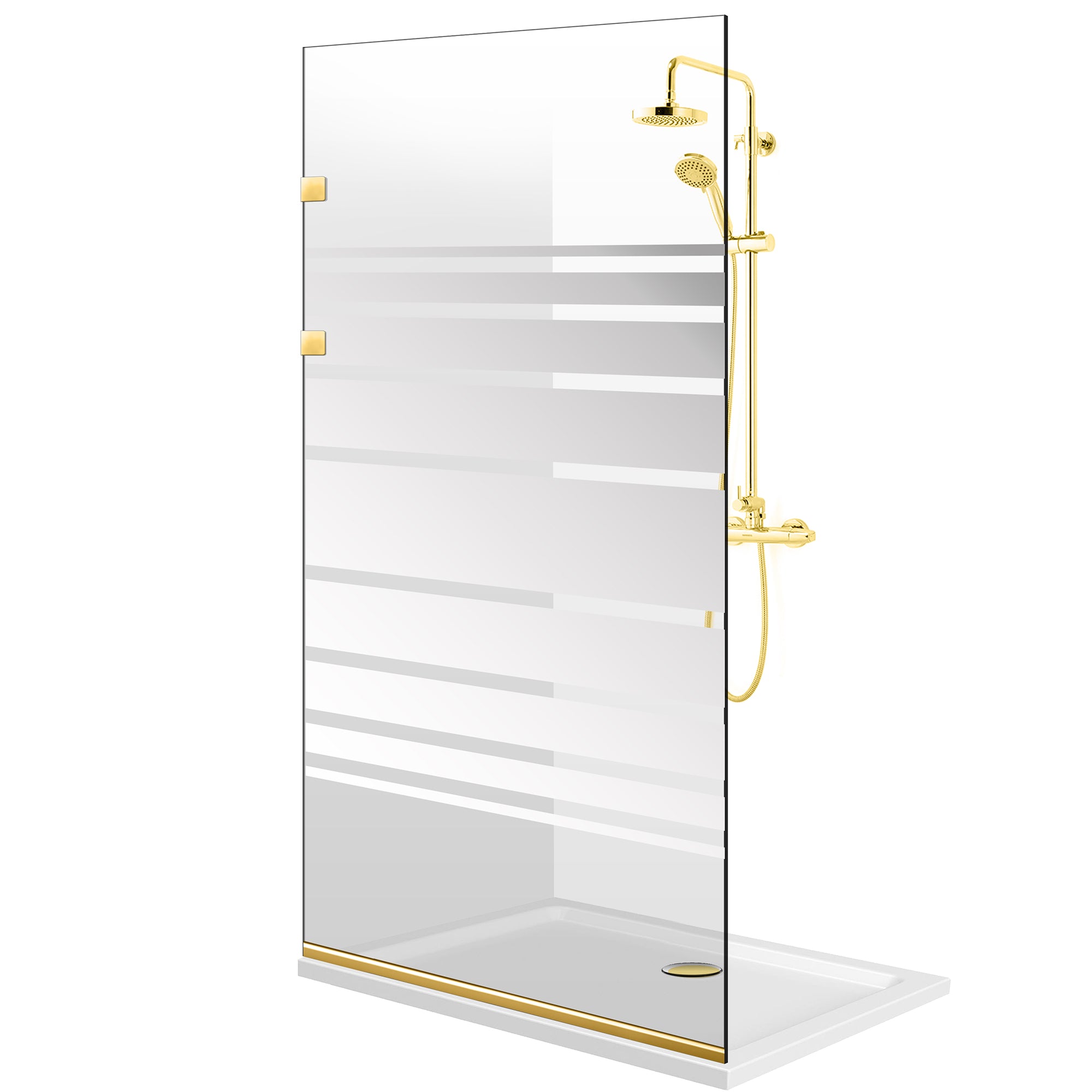 Zuhanyfal Walk-in, Rozsdamentes acél zuhanyfal, aranyszínű, #Átlátszó #Víztiszta
