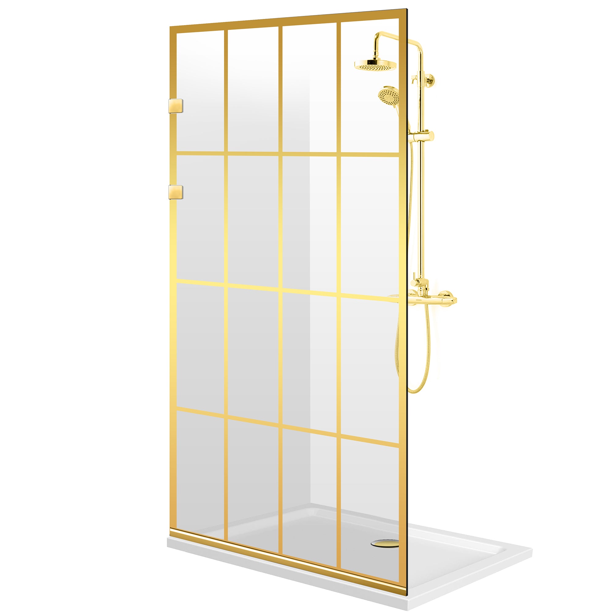 Zuhanyfal Walk-in, Rozsdamentes acél zuhanyfal, aranyszínű, #Átlátszó #Víztiszta