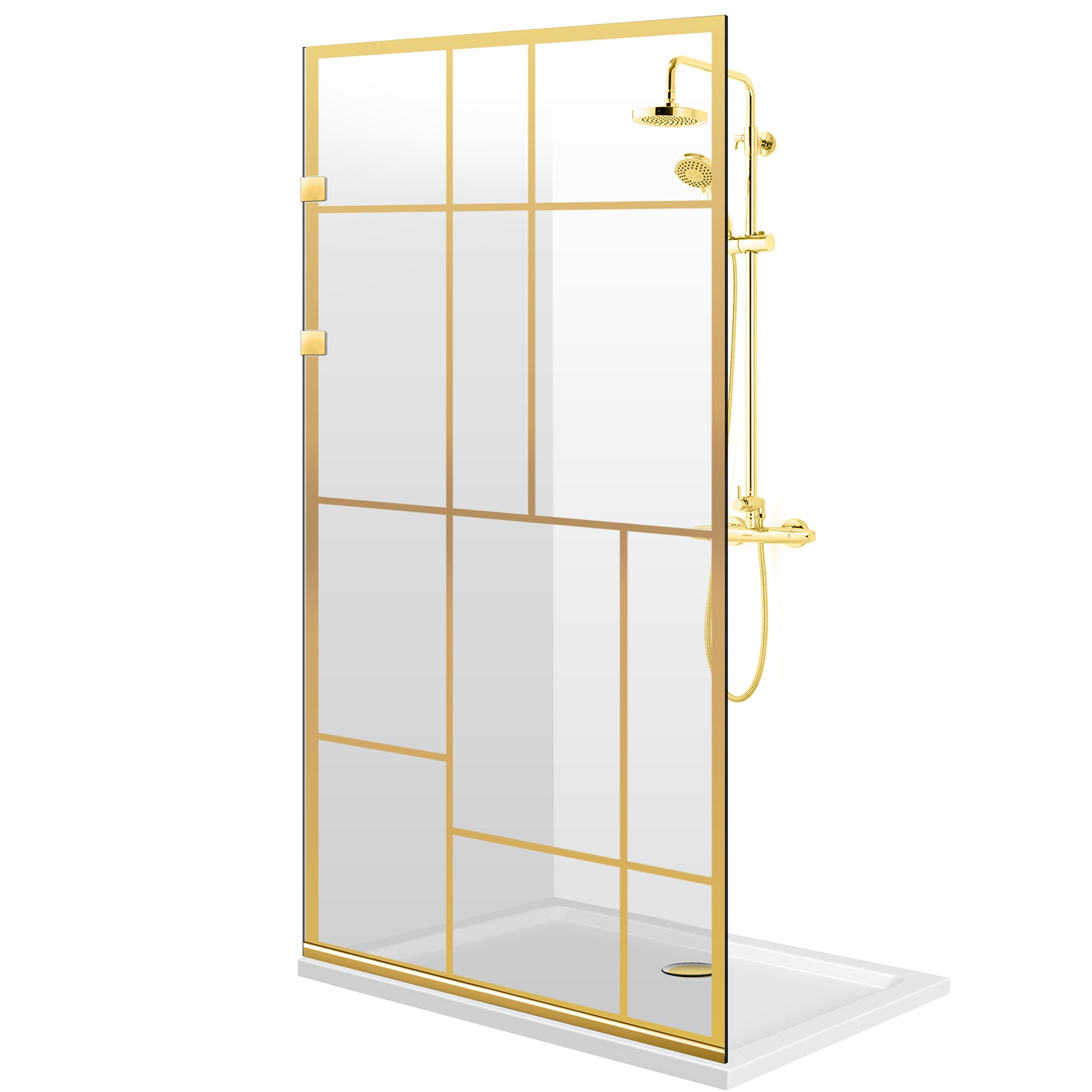 Zuhanyfal Walk-in, Rozsdamentes acél zuhanyfal, aranyszínű, #Átlátszó #Víztiszta