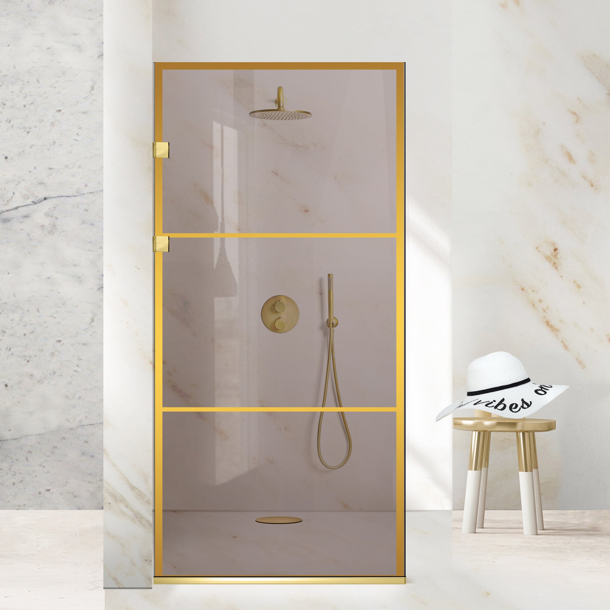 Zuhanyfal Walk-in, Zuhanyfal Rozsdamentes acél, arany #Bronz