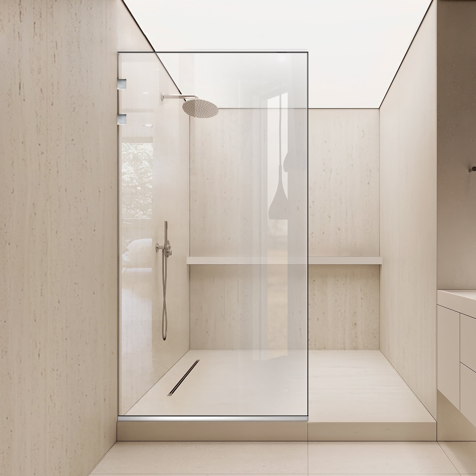 Aqua Elegance ® INOX walk-in zuhanyfal, teljes rozsdamentes acél szerelvények, átlátszó, biztonsági üveg