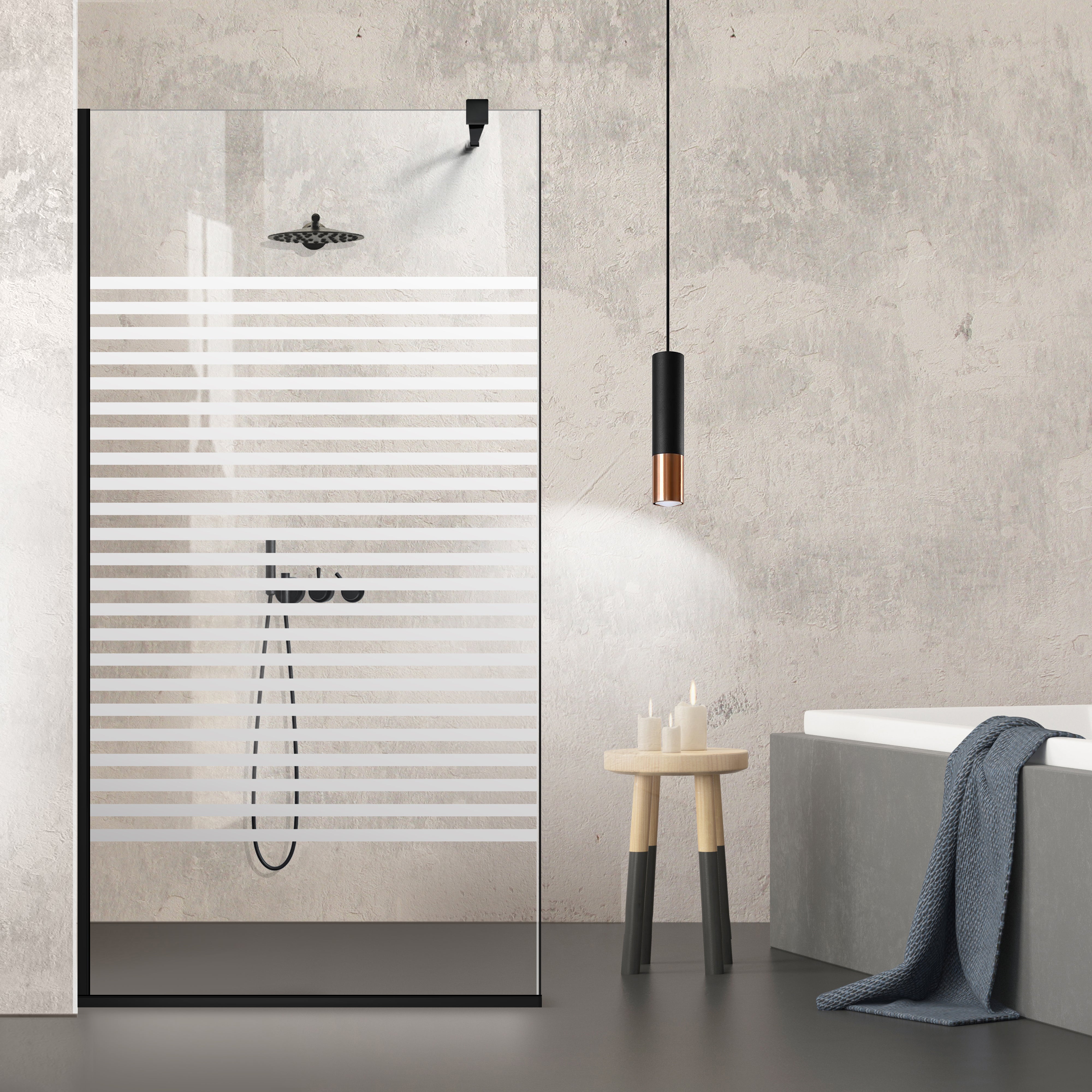 Zuhanyfal Walk-in, fekete zuhanyfal, #Átlátszó #Víztiszta