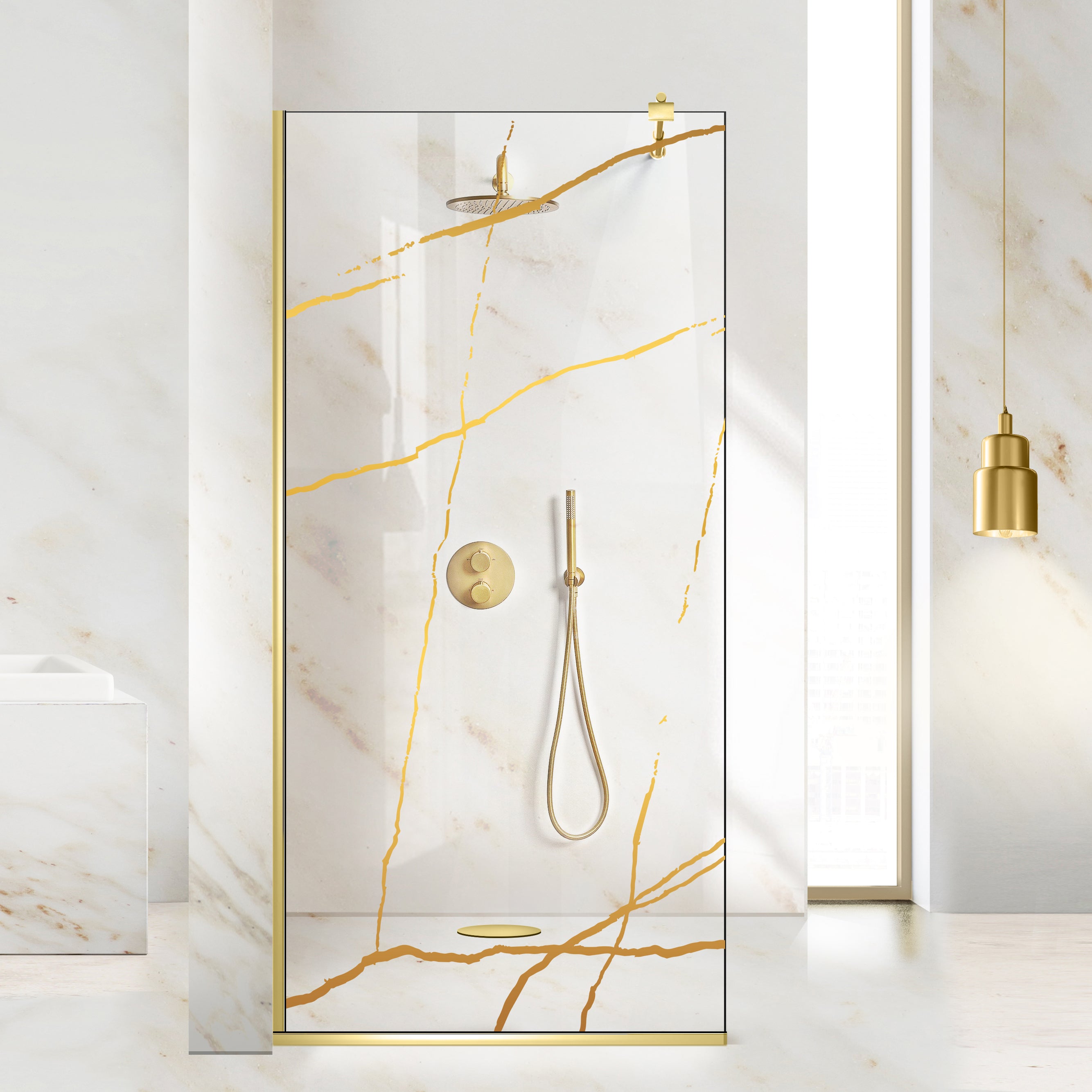 Zuhanyfal Walk-in, zuhanyfal Arany, #Átlátszó #Víztiszta