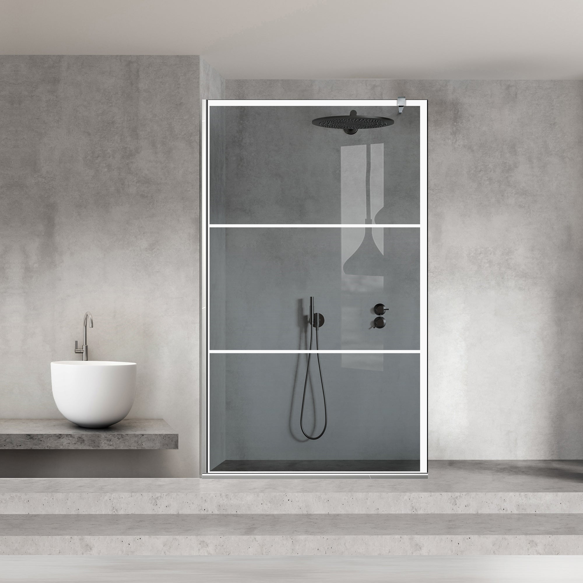 Zuhanyfal Walk-in, Zuhanyfal Rozsdamentes acél, #Szürke #Szürke