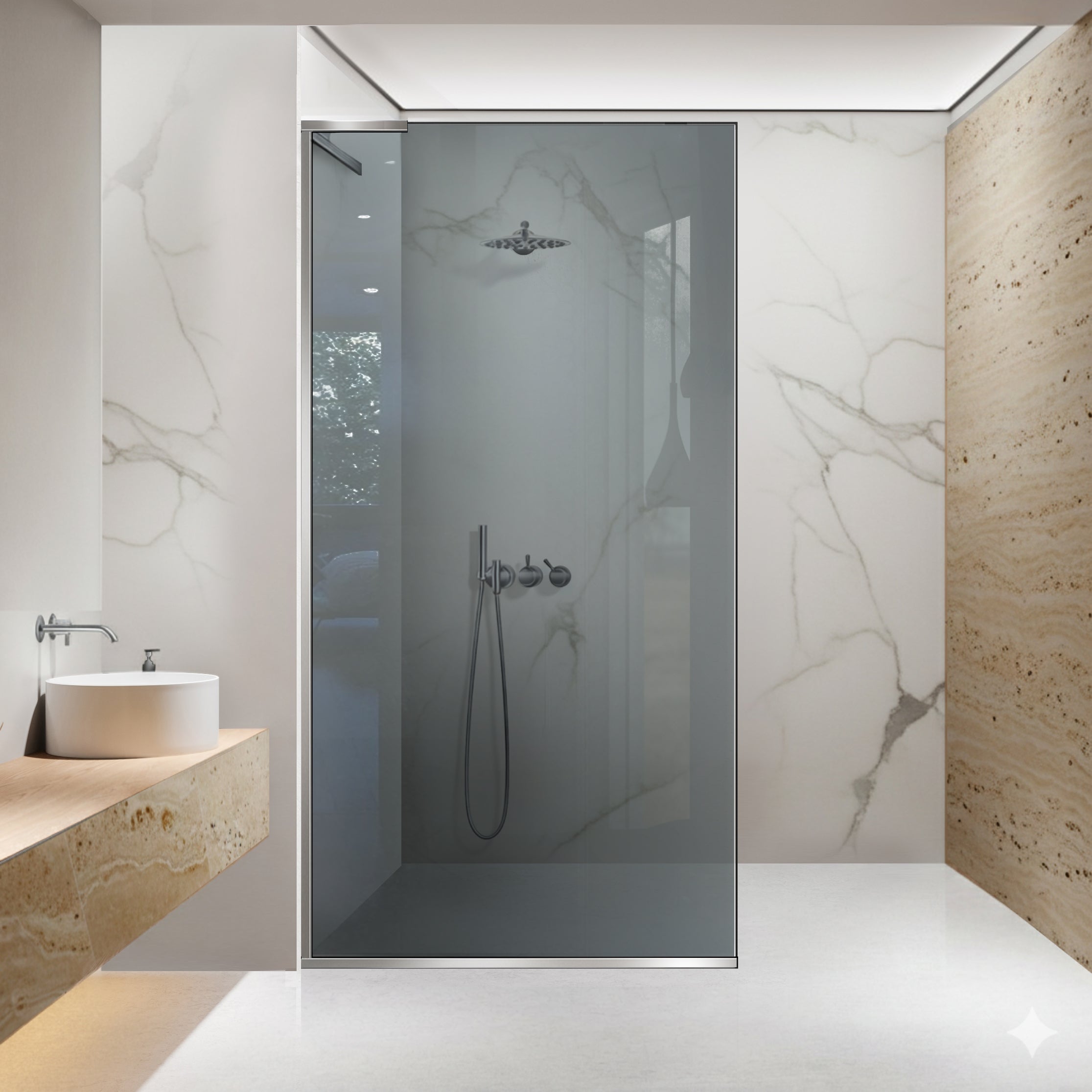 Zuhanyfal Walk-in, Zuhanyfal Rozsdamentes acél, #Szürke #Szürke