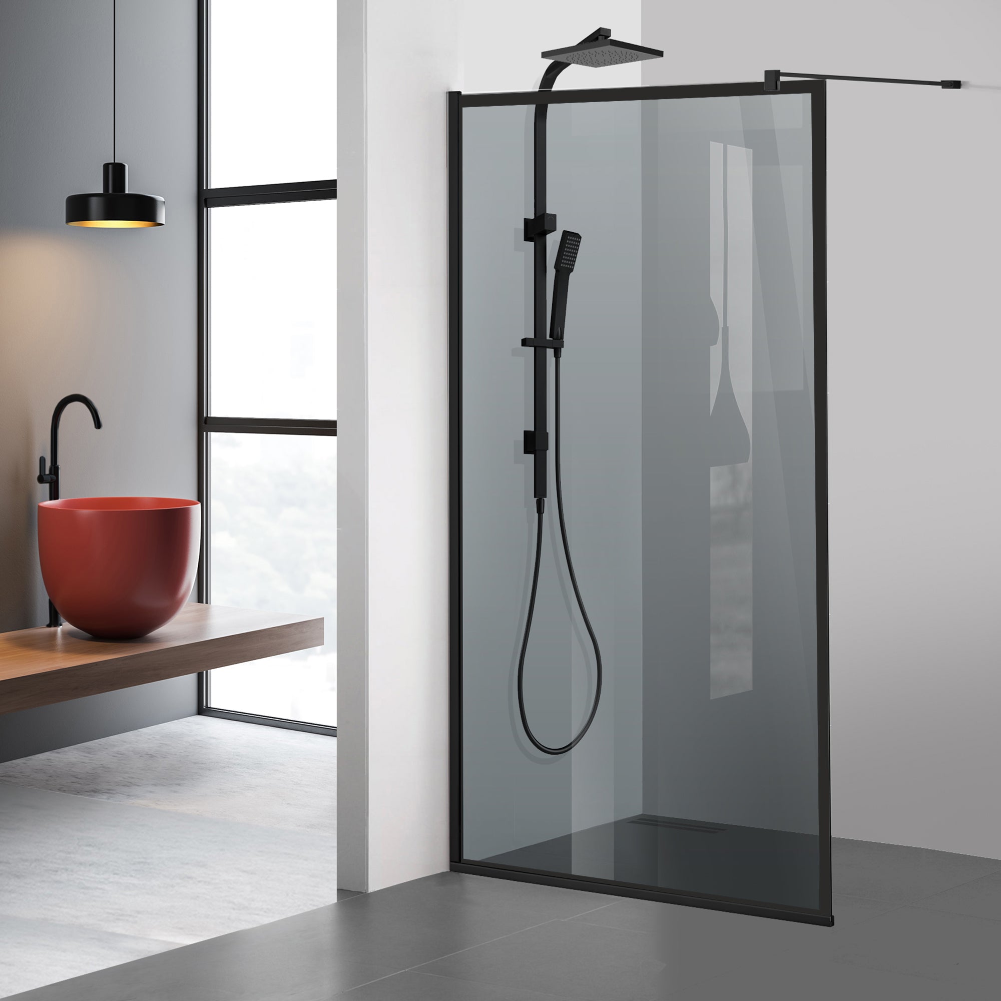 Zuhanyfal Walk-in, fekete zuhanyfal, #Szürke #Szürke