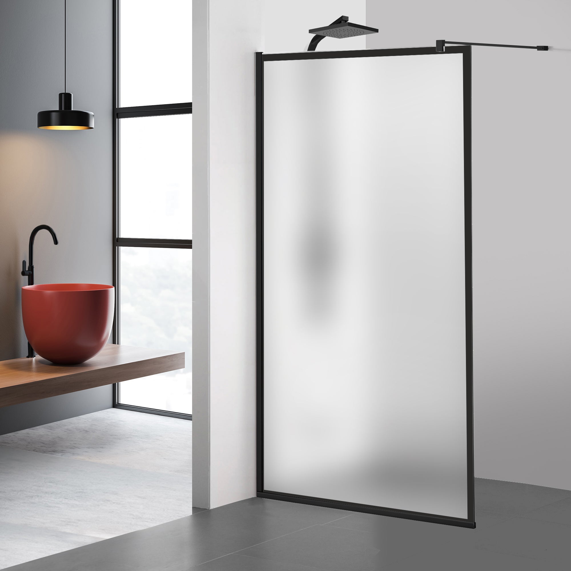Zuhanyfal Walk-in, fekete zuhanyfal, #Matt #Matt