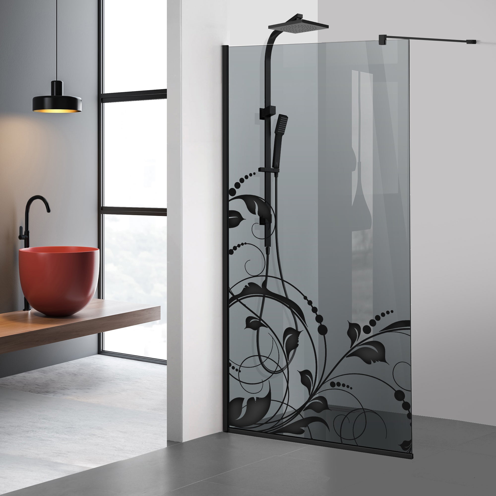 Zuhanyfal Walk-in, fekete zuhanyfal, #Szürke #Szürke