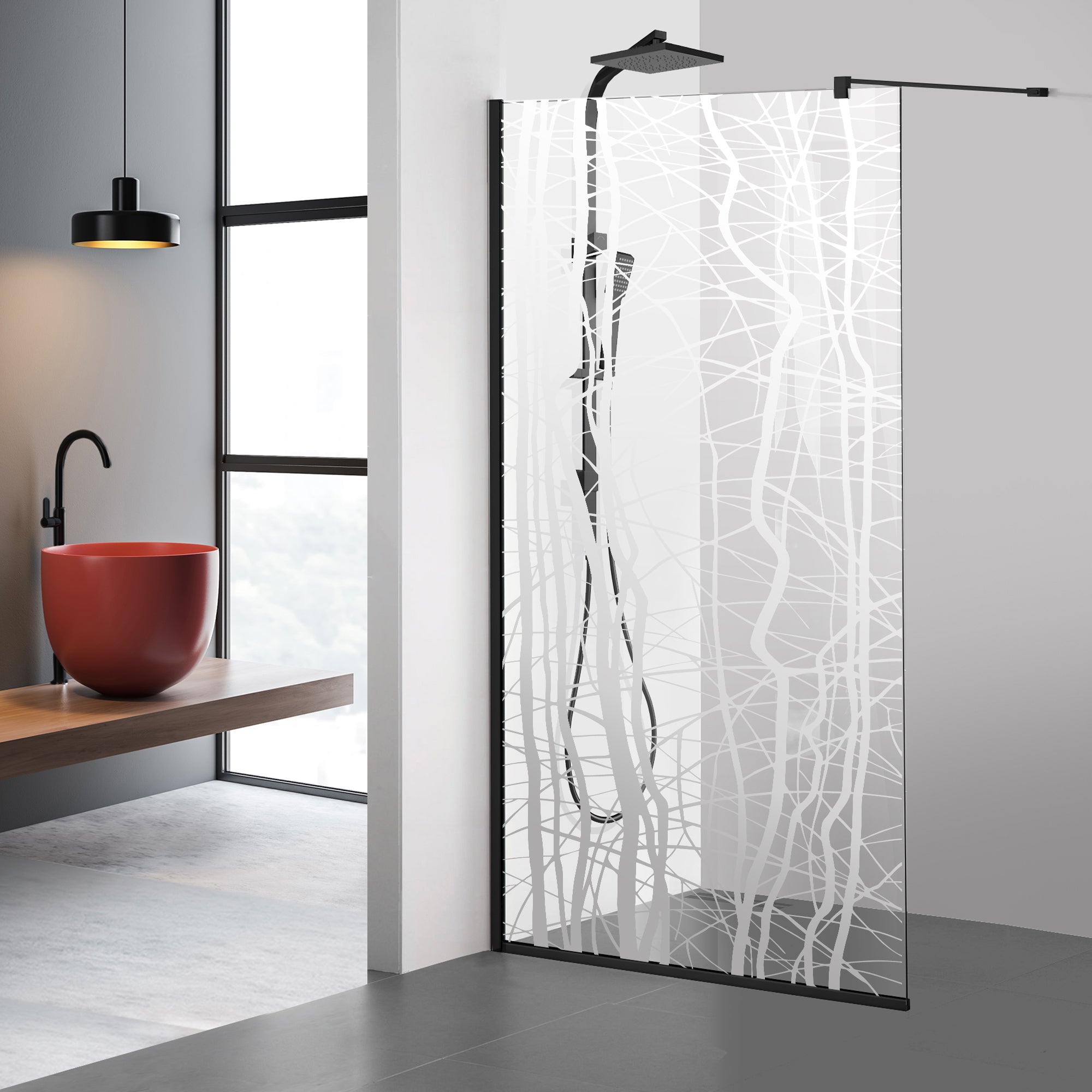 Zuhanyfal Walk-in, fekete zuhanyfal, #Átlátszó #Víztiszta
