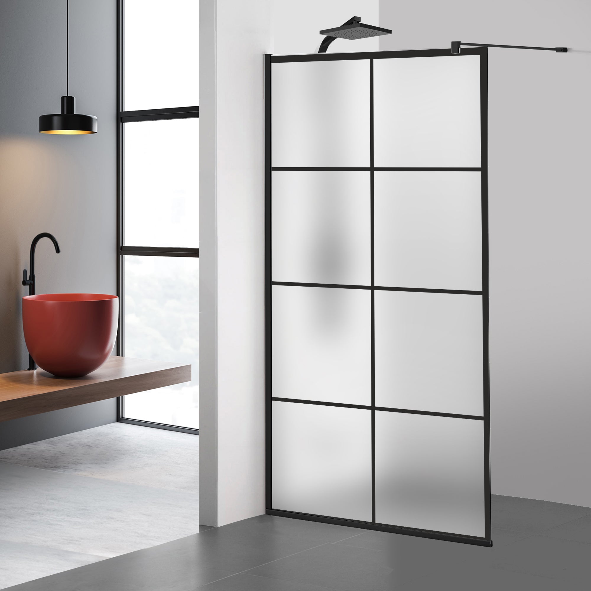 Zuhanyfal Walk-in, fekete zuhanyfal, #Matt #Matt