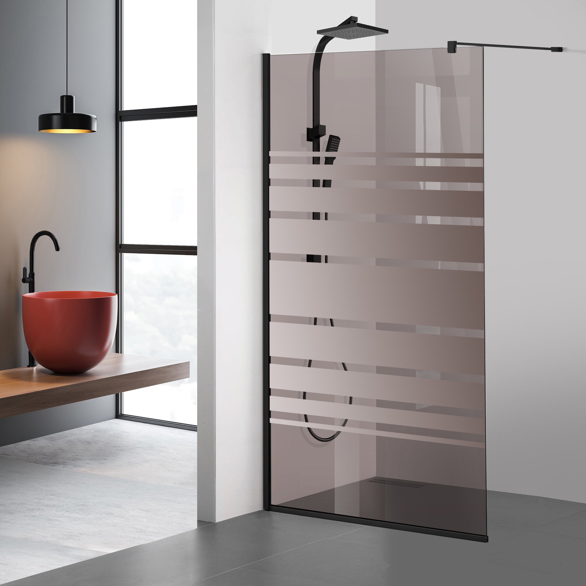 Zuhanyfal Walk-in, fekete zuhanyfal, #Bronz #Bronz