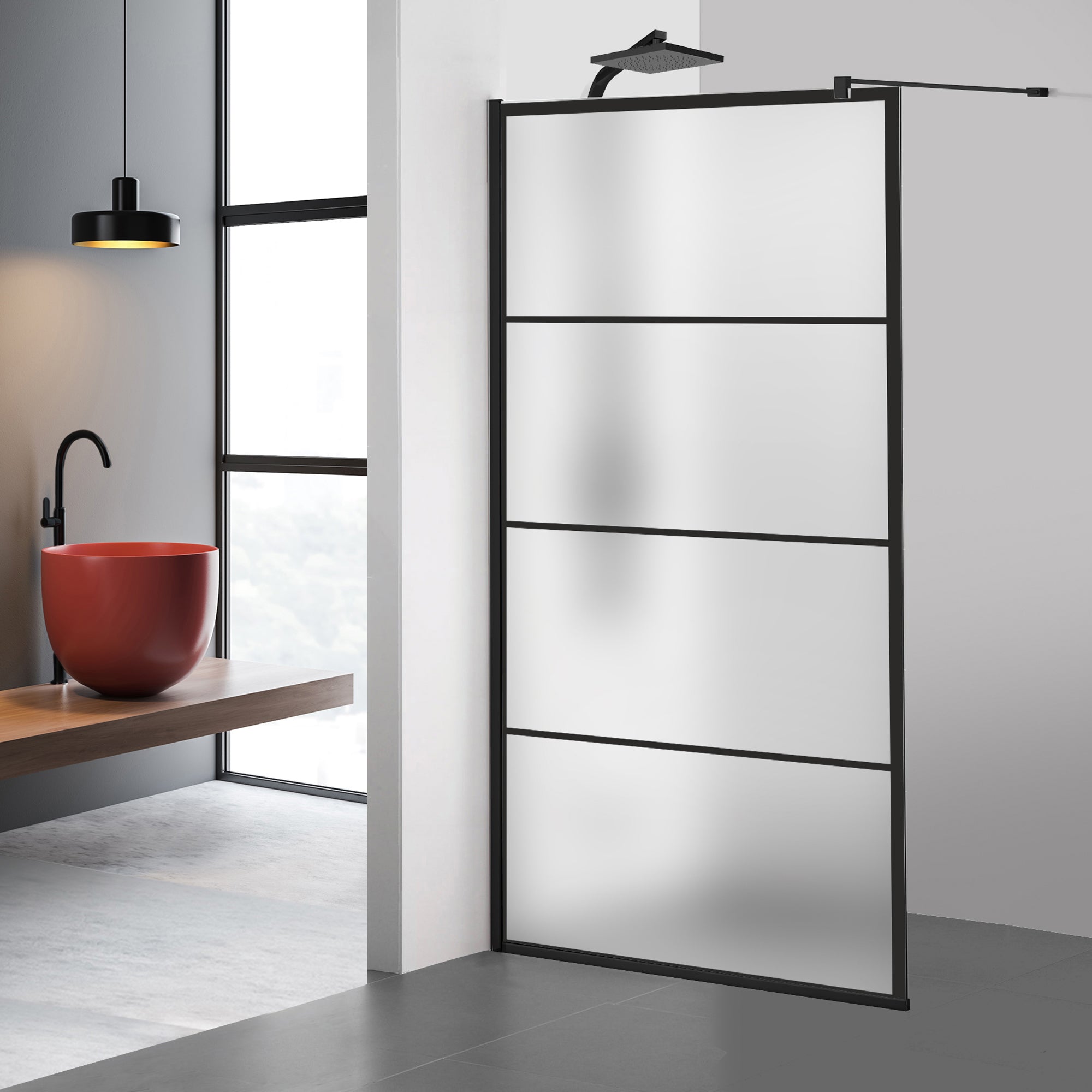 Zuhanyfal Walk-in, fekete zuhanyfal, #Matt #Matt