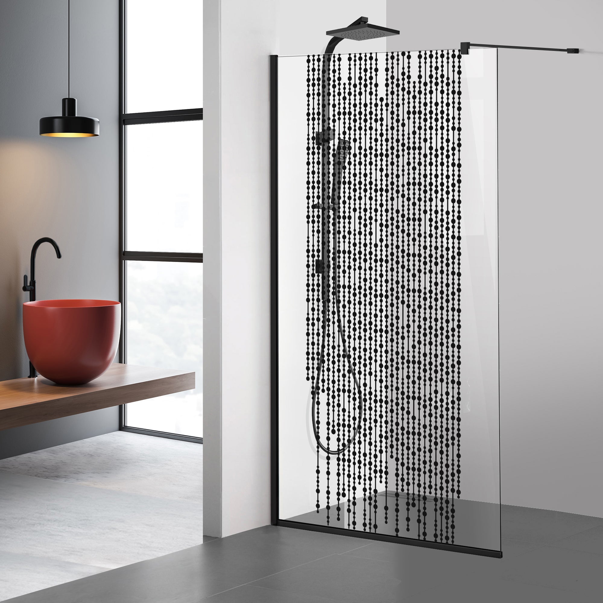 Zuhanyfal Walk-in, fekete zuhanyfal, #Átlátszó #Víztiszta