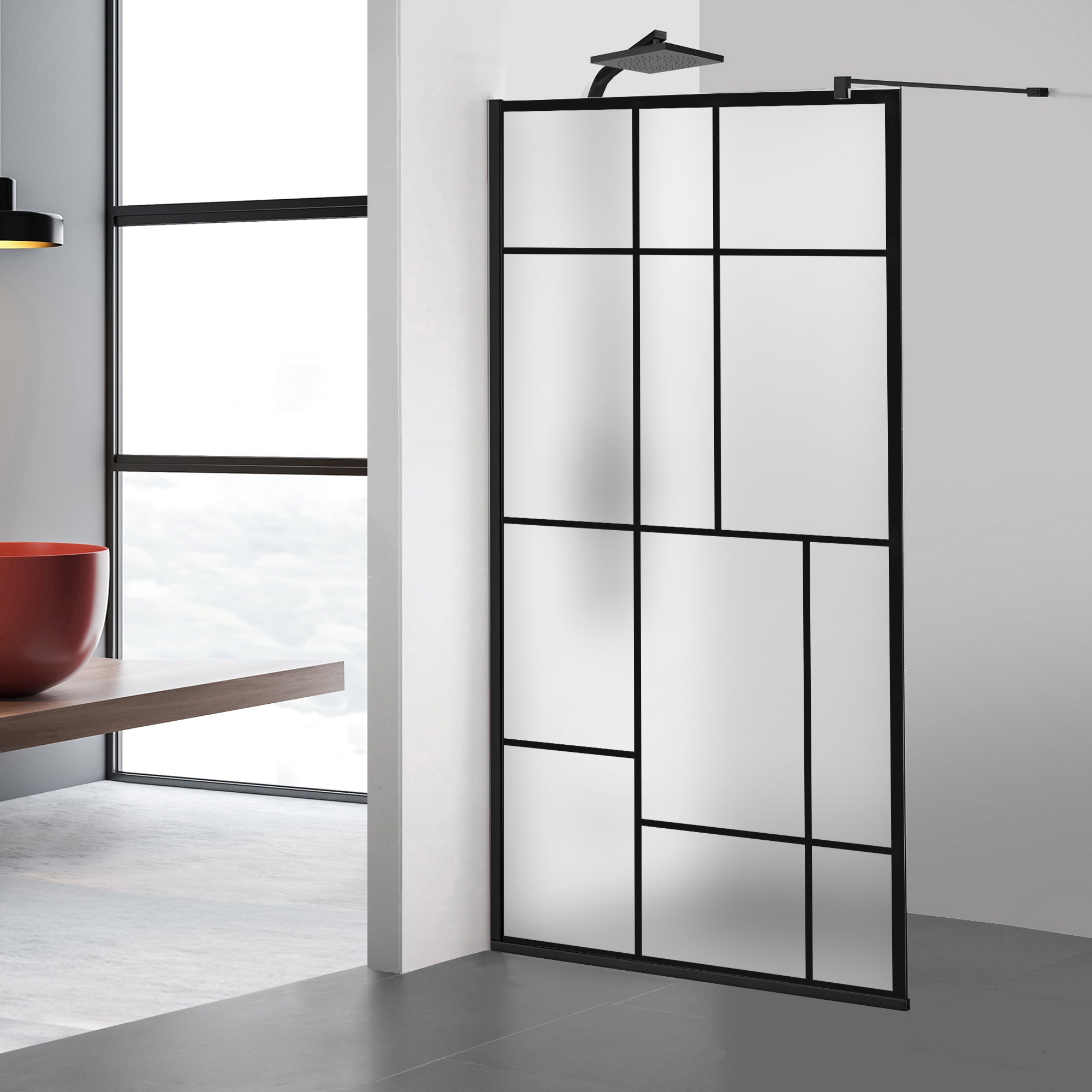 Zuhanyfal Walk-in, fekete zuhanyfal, #Matt #Matt