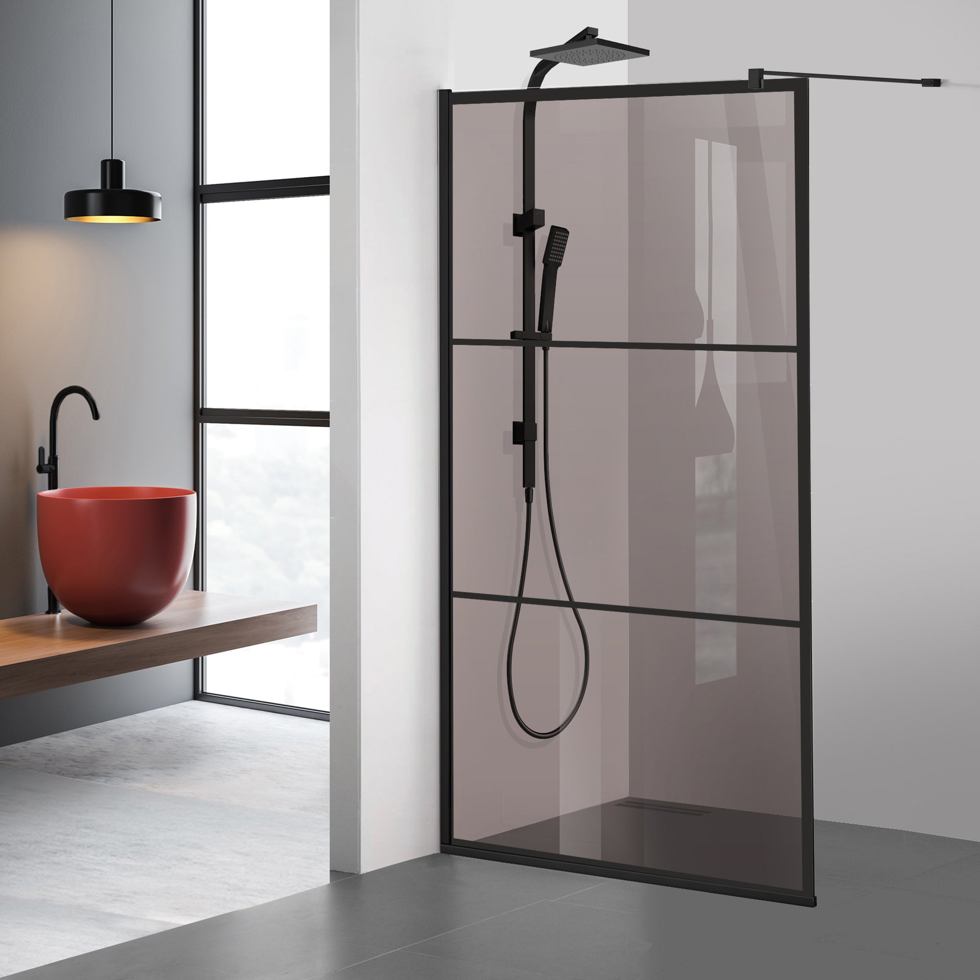 Zuhanyfal Walk-in, fekete zuhanyfal, #Bronz #Bronz