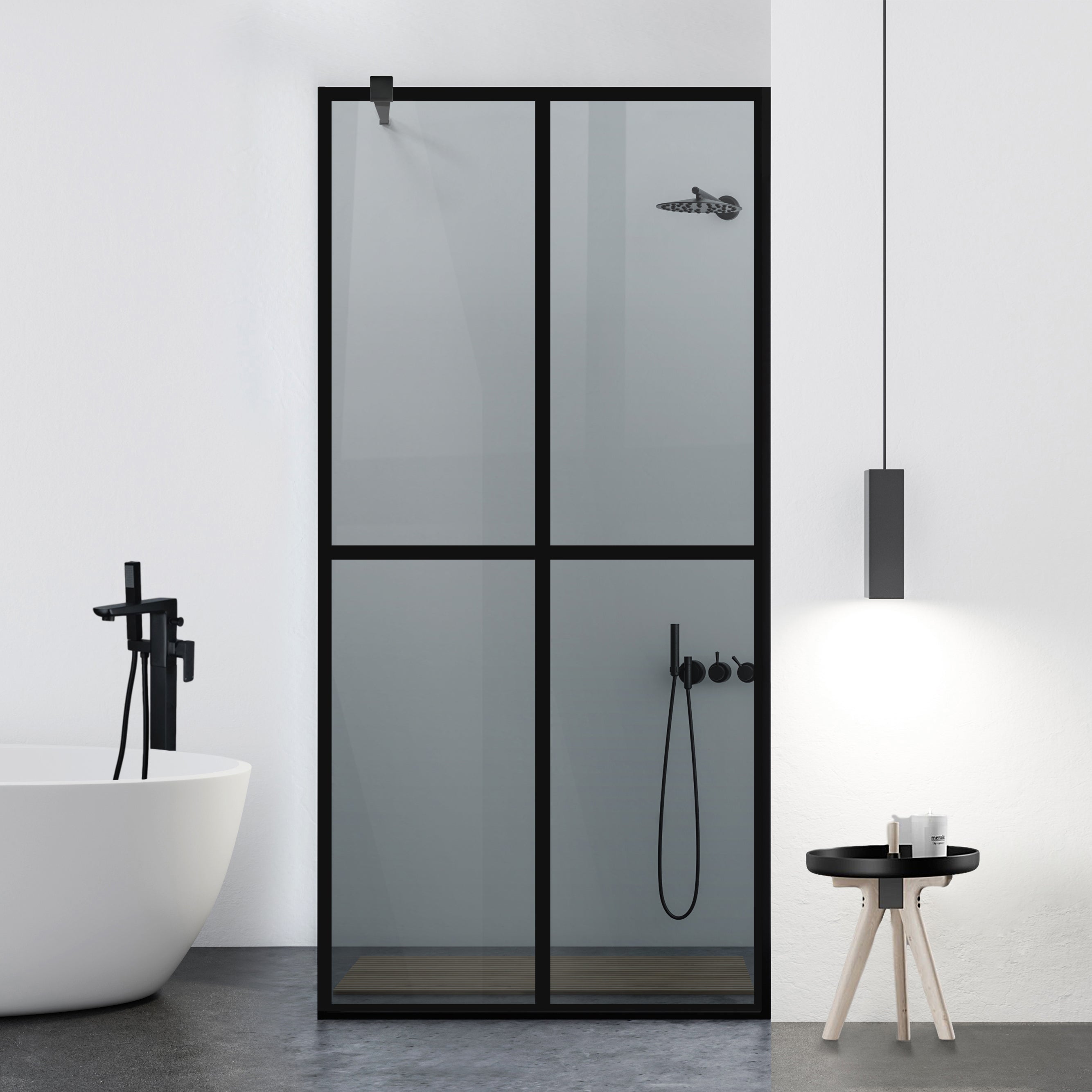 Zuhanyfal Walk-in, fekete zuhanyfal, #Szürke #Szürke