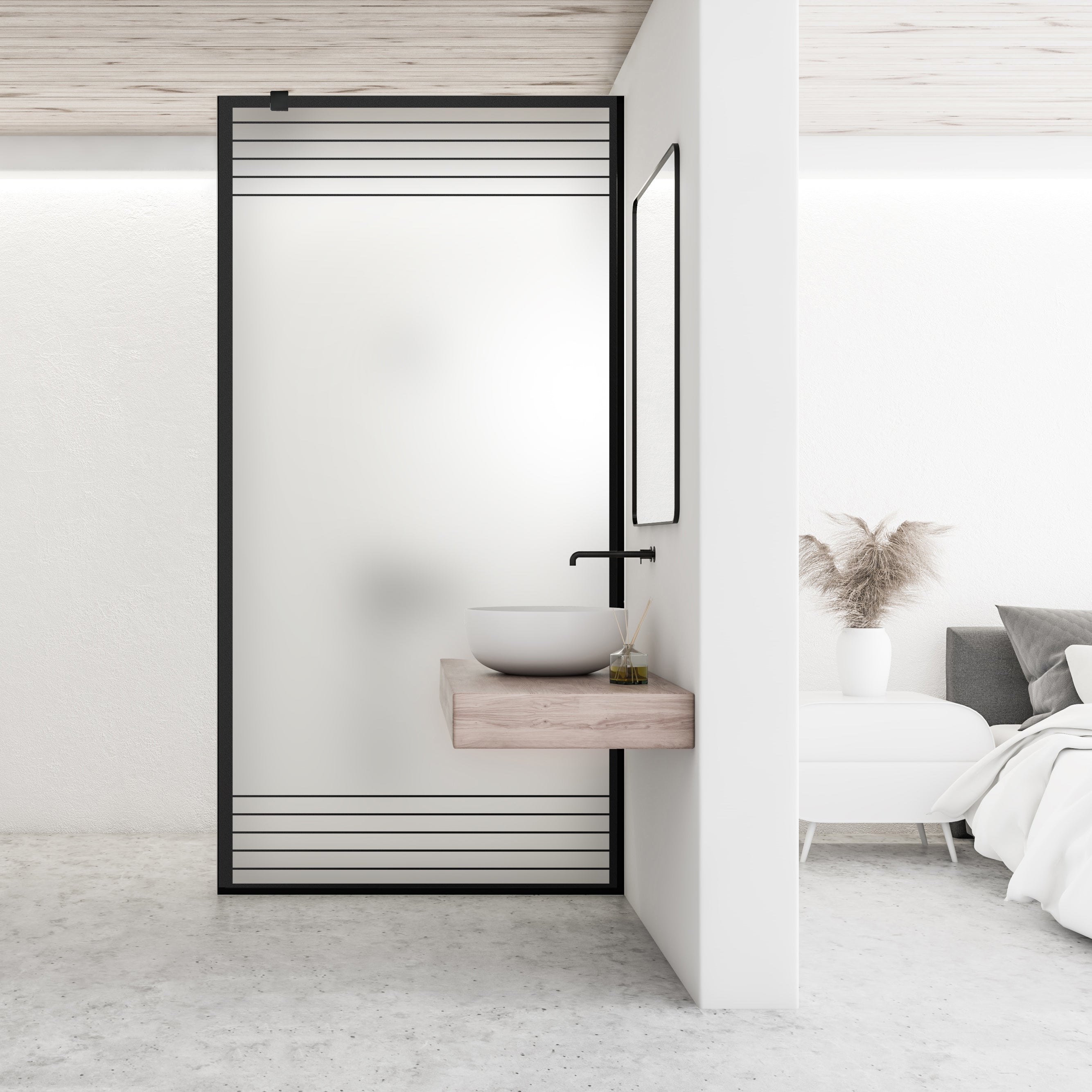 Zuhanyfal Walk-in, fekete zuhanyfal, #Matt #Matt