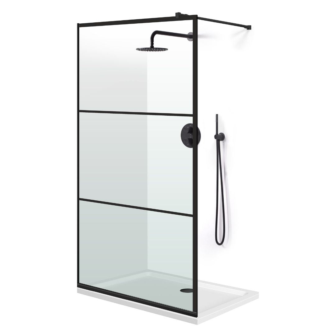 Zuhanyfal Walk-in, fekete zuhanyfal, #Átlátszó #Víztiszta