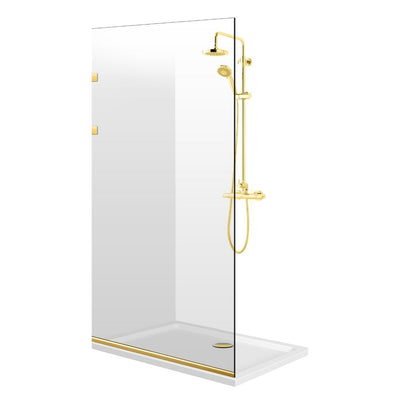Zuhanyfal Walk-in, Rozsdamentes acél zuhanyfal, aranyszínű, #Átlátszó #Víztiszta