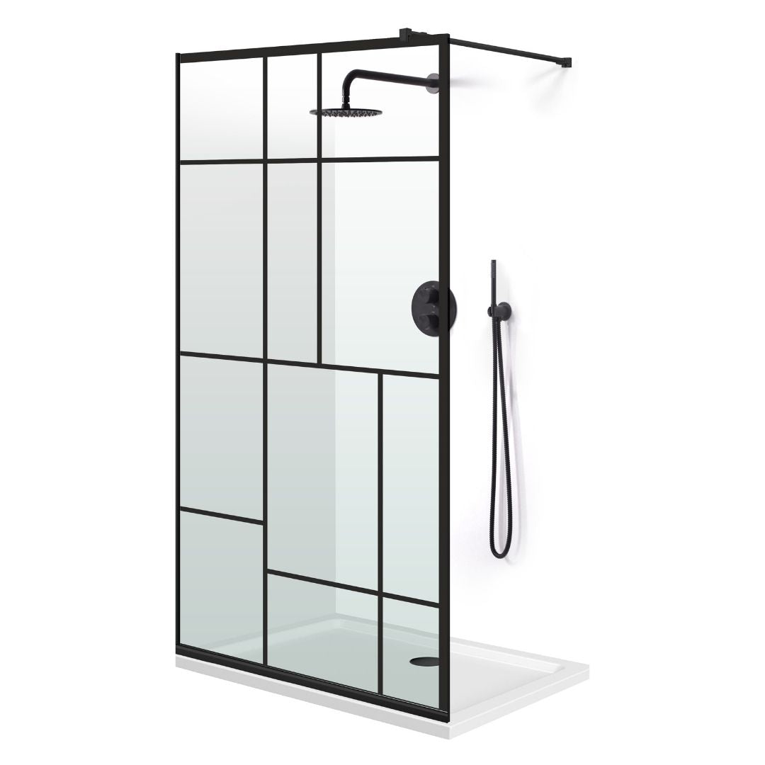 Zuhanyfal Walk-in, fekete zuhanyfal, #Átlátszó #Víztiszta