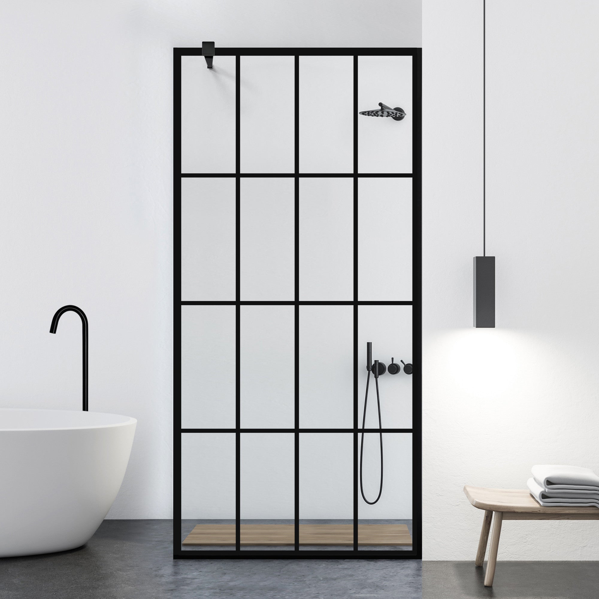 Zuhanyfal Walk-in, fekete zuhanyfal, #Átlátszó #Víztiszta