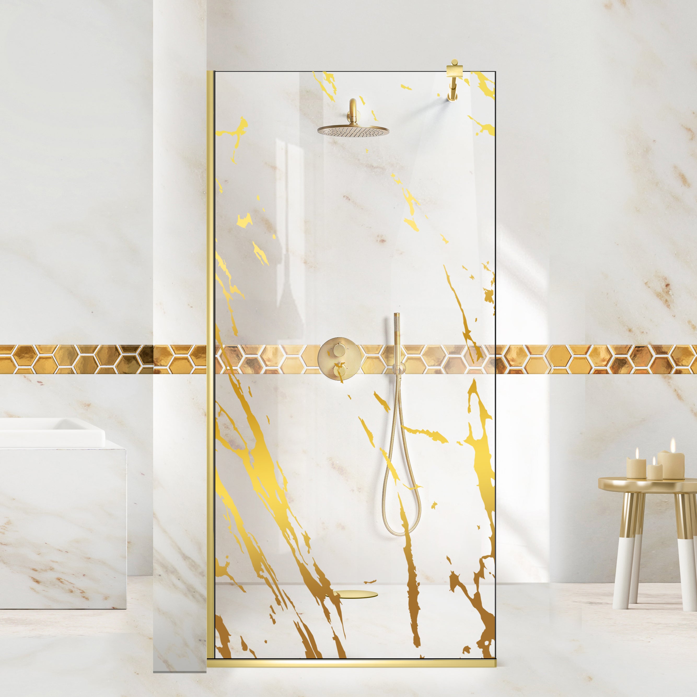 Zuhanyfal Walk-in, zuhanyfal Arany, #Átlátszó #Víztiszta