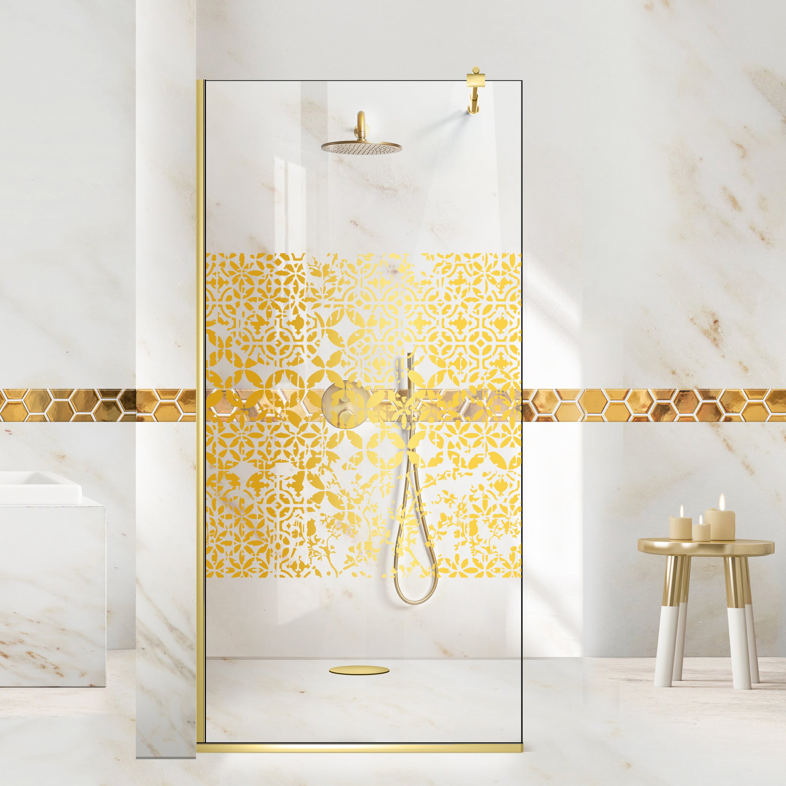 Zuhanyfal Walk-in, zuhanyfal Arany, #Átlátszó #Víztiszta