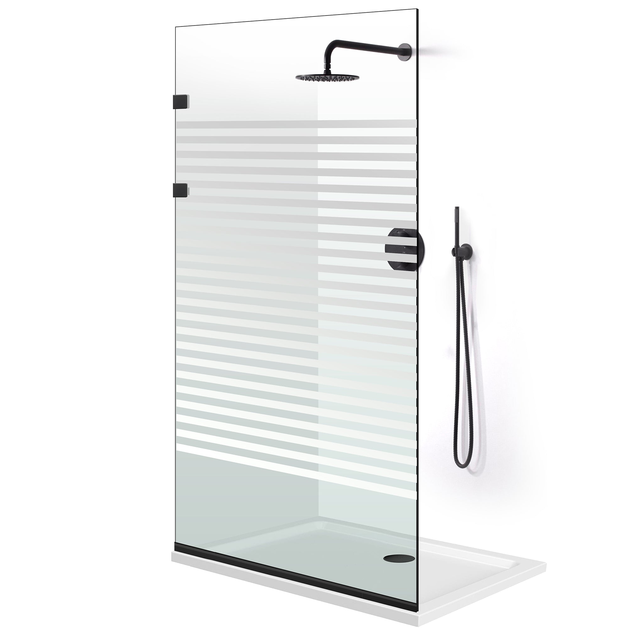 Zuhanyfal Walk-in, Rozsdamentes acél zuhanyfal, matt fekete, #Átlátszó #Víztiszta