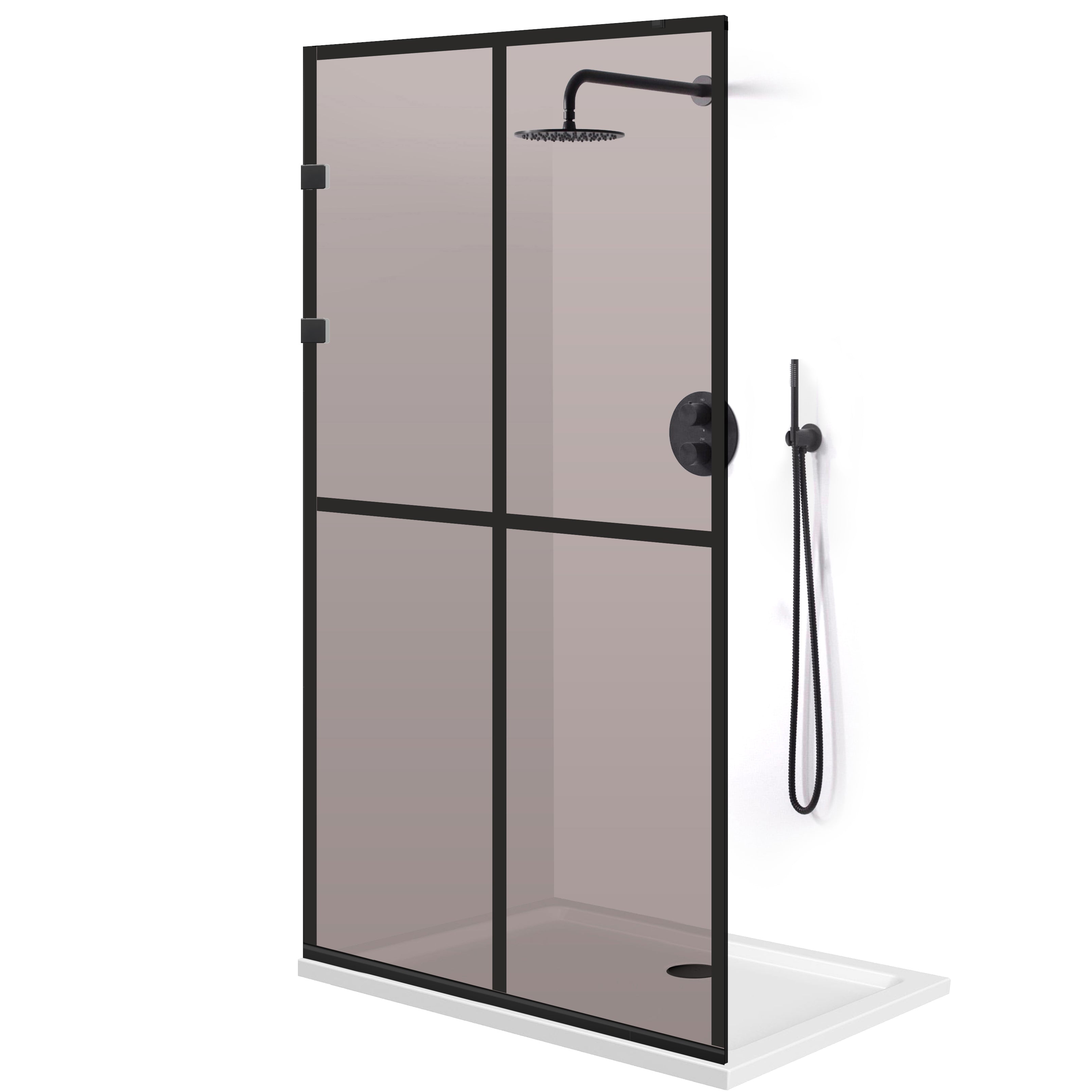 Zuhanyfal Walk-in, Rozsdamentes acél zuhanyfal, matt fekete #Bronz