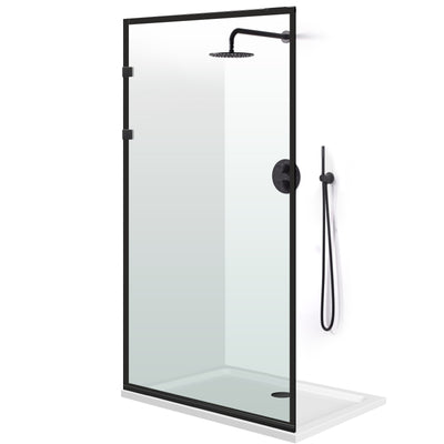 Zuhanyfal Walk-in, Rozsdamentes acél zuhanyfal, matt fekete, #Átlátszó #Víztiszta