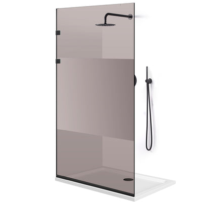 Zuhanyfal Walk-in, Rozsdamentes acél zuhanyfal, matt fekete #Bronz