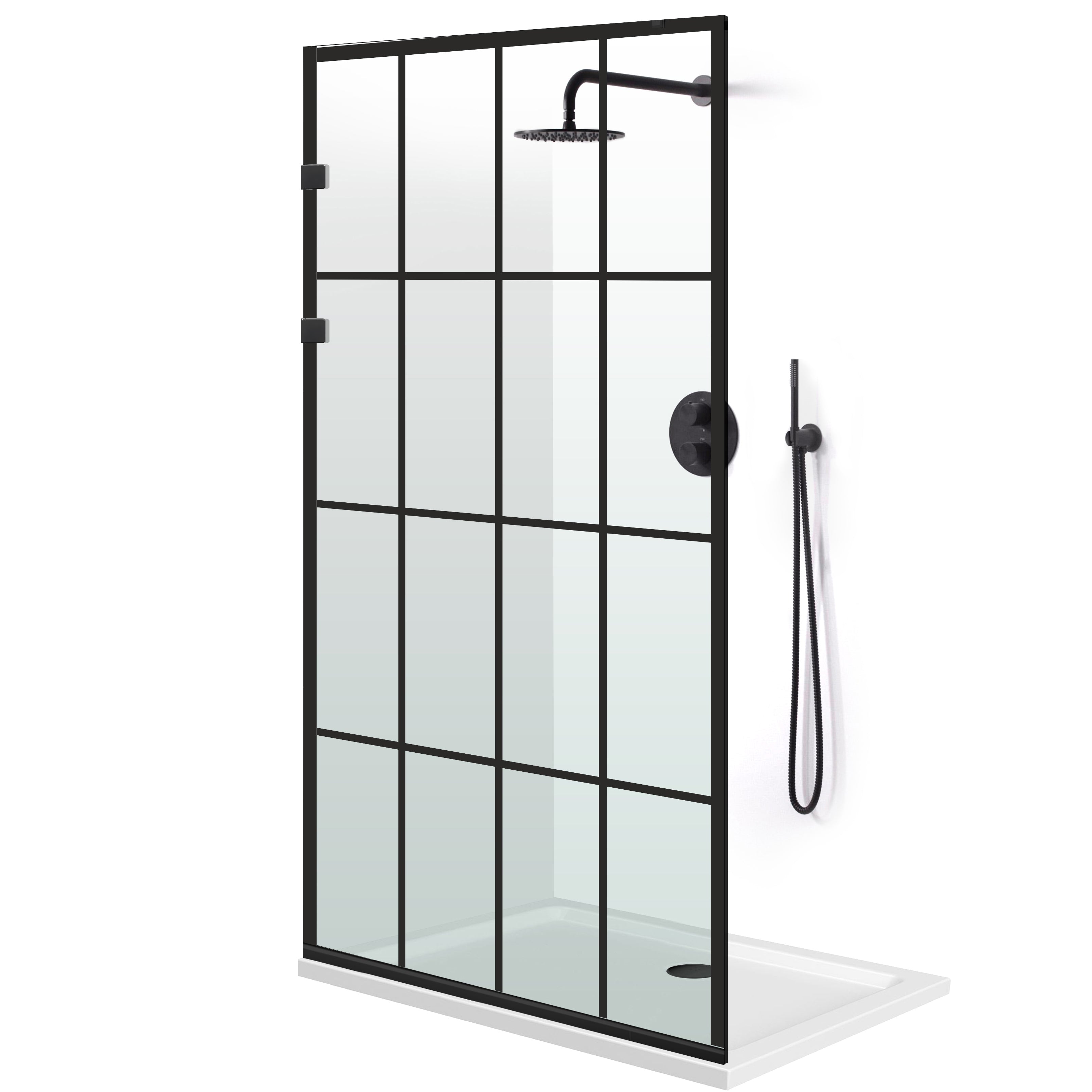 Zuhanyfal Walk-in, Rozsdamentes acél zuhanyfal, matt fekete, #Átlátszó #Víztiszta