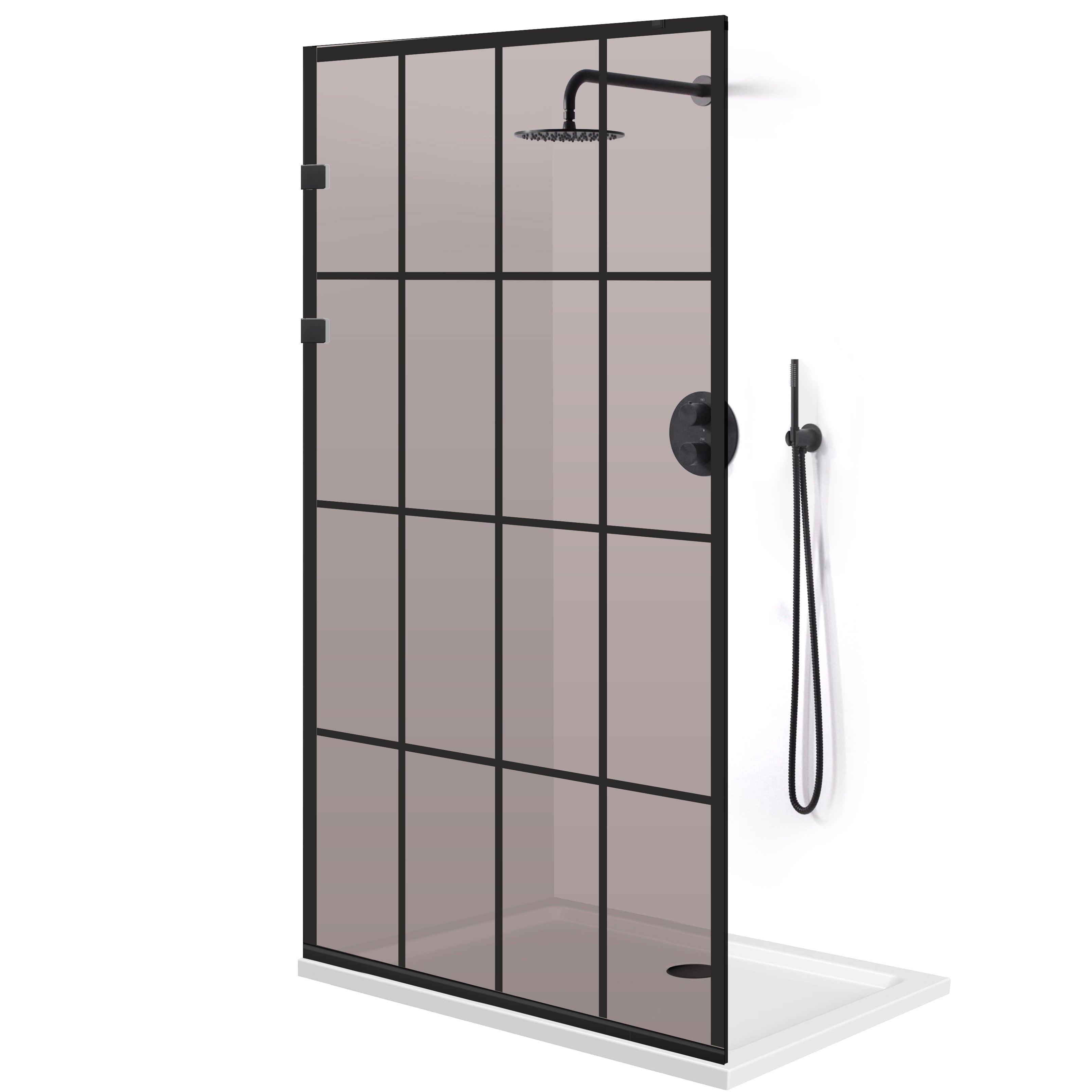Zuhanyfal Walk-in, Rozsdamentes acél zuhanyfal, matt fekete #Bronz