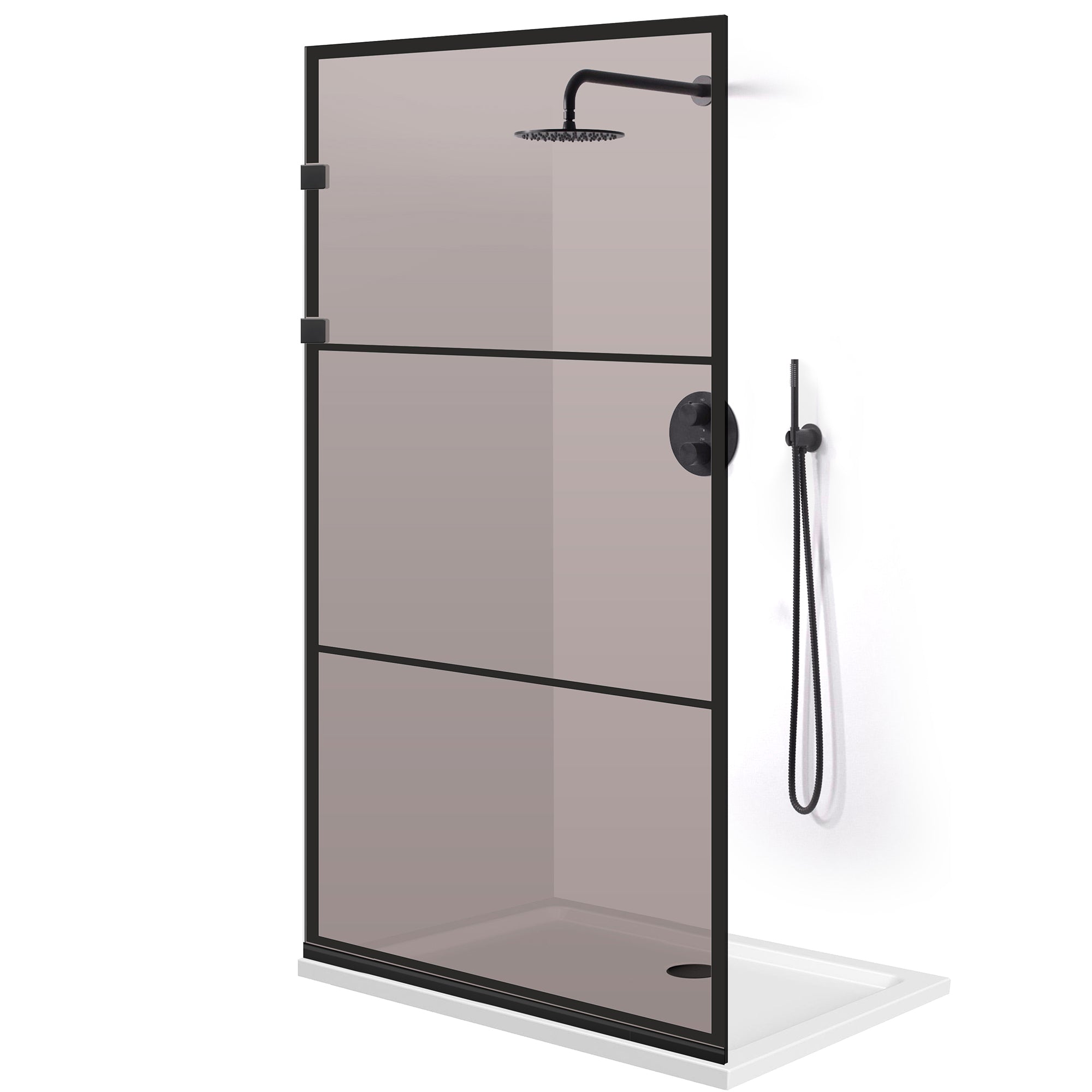 Zuhanyfal Walk-in, Rozsdamentes acél zuhanyfal, matt fekete #Bronz