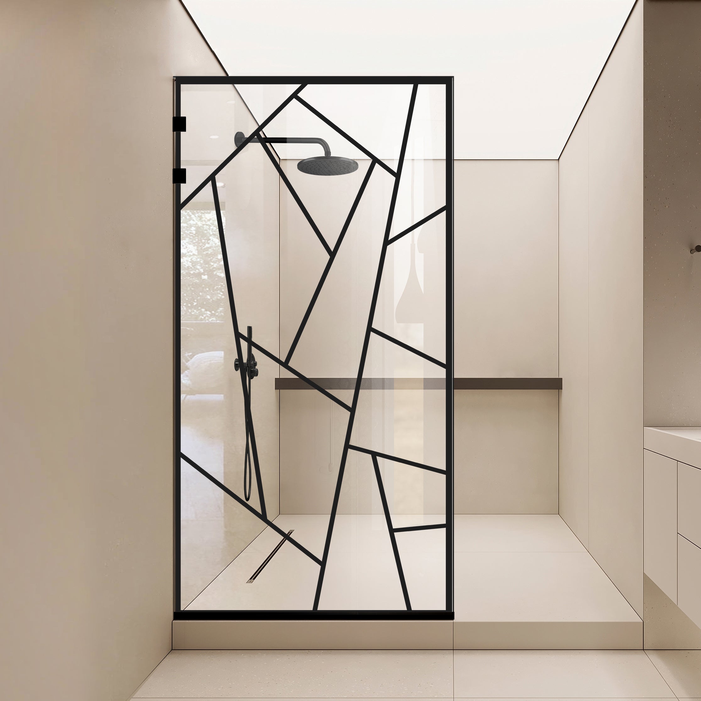 Zuhanyfal Walk-in, Rozsdamentes acél zuhanyfal, matt fekete, #Átlátszó #Víztiszta