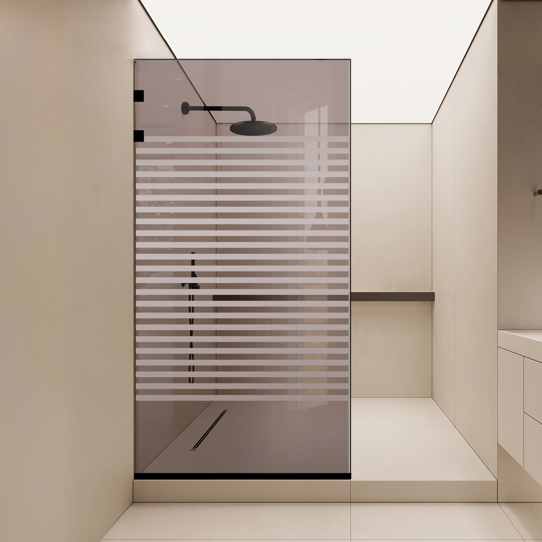 Zuhanyfal Walk-in, Rozsdamentes acél zuhanyfal, matt fekete #Bronz