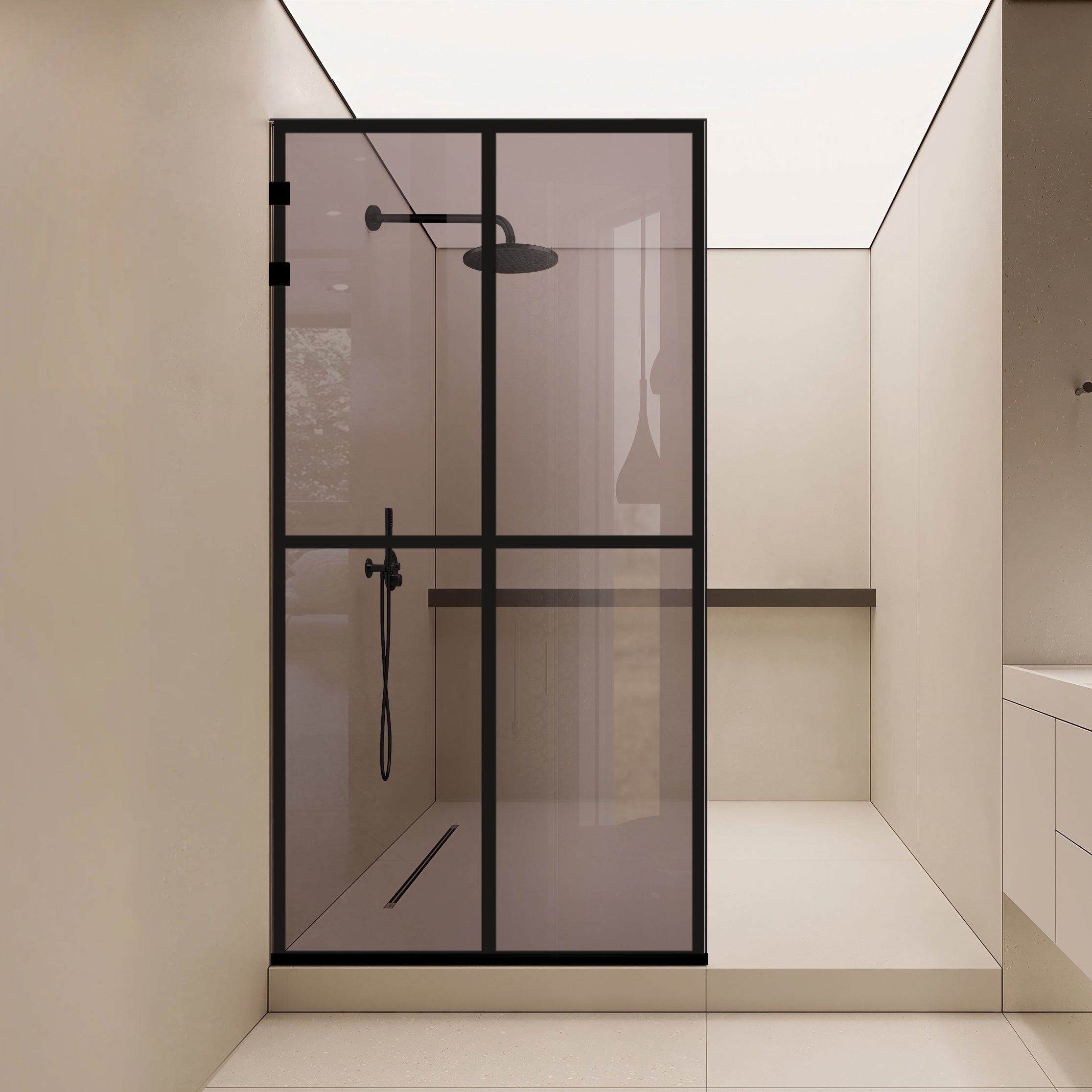 Zuhanyfal Walk-in, Rozsdamentes acél zuhanyfal, matt fekete #Bronz