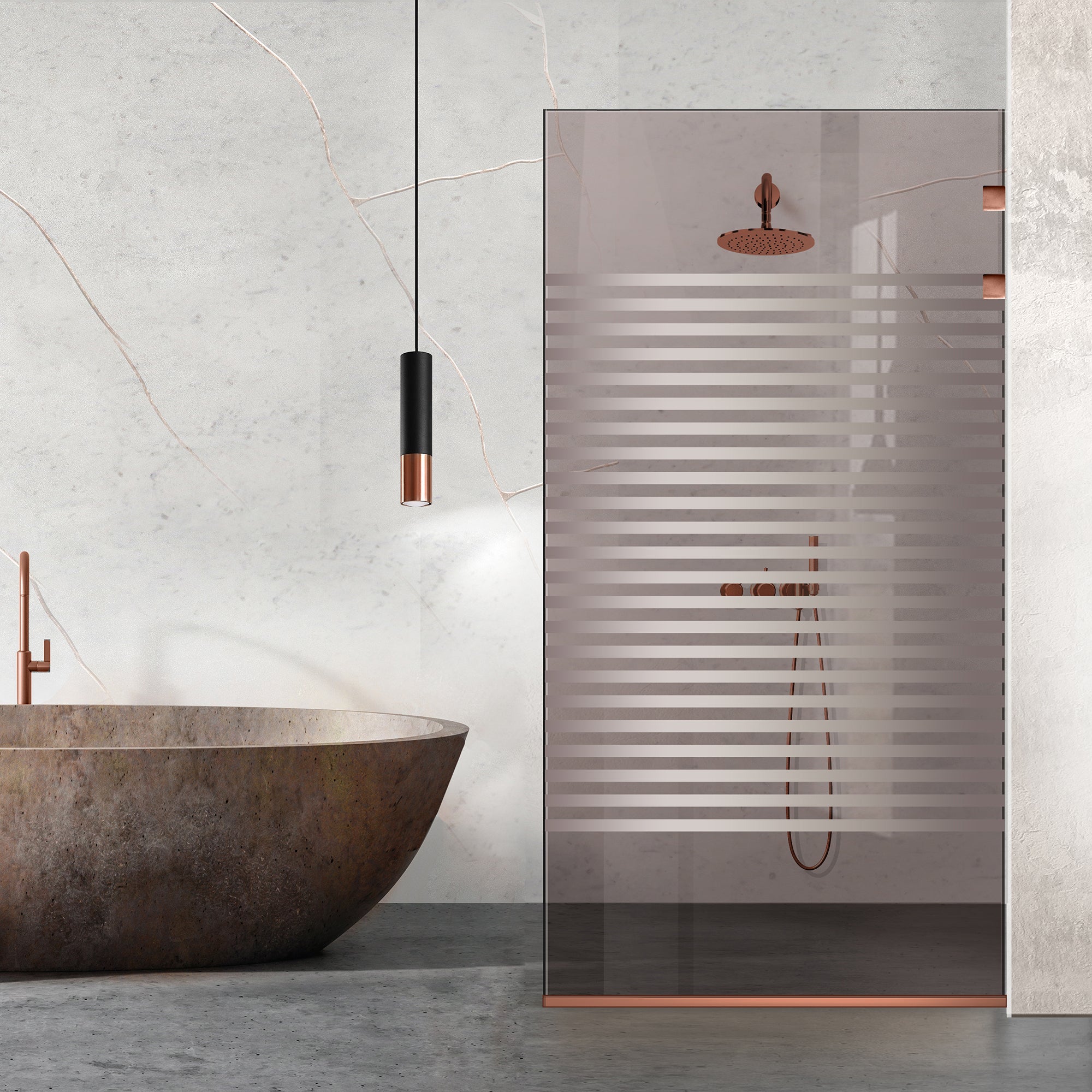 Zuhanyfal Walk-in, Zuhanyfal Rozsdamentes acél, réz #Bronz