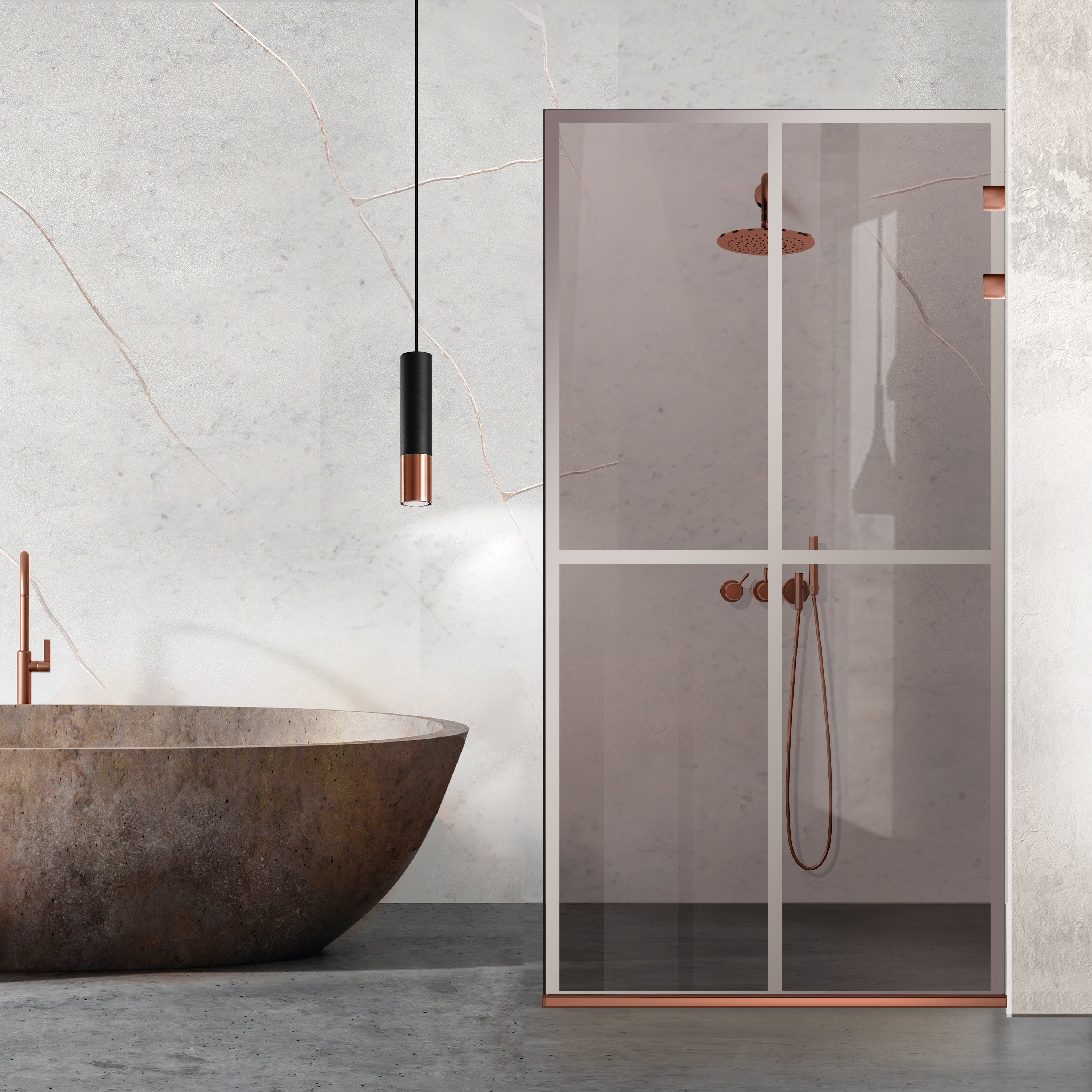 Zuhanyfal Walk-in, Zuhanyfal Rozsdamentes acél, réz #Bronz