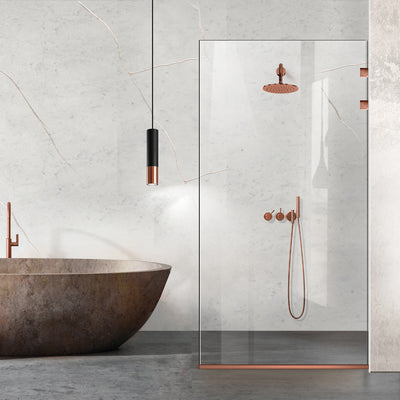 Aqua Elegance® Copper walk-in zuhanyparaván, teljes réz színű rozsdamentes acél szerelvényekkel, átlátszó, edzett üveg
