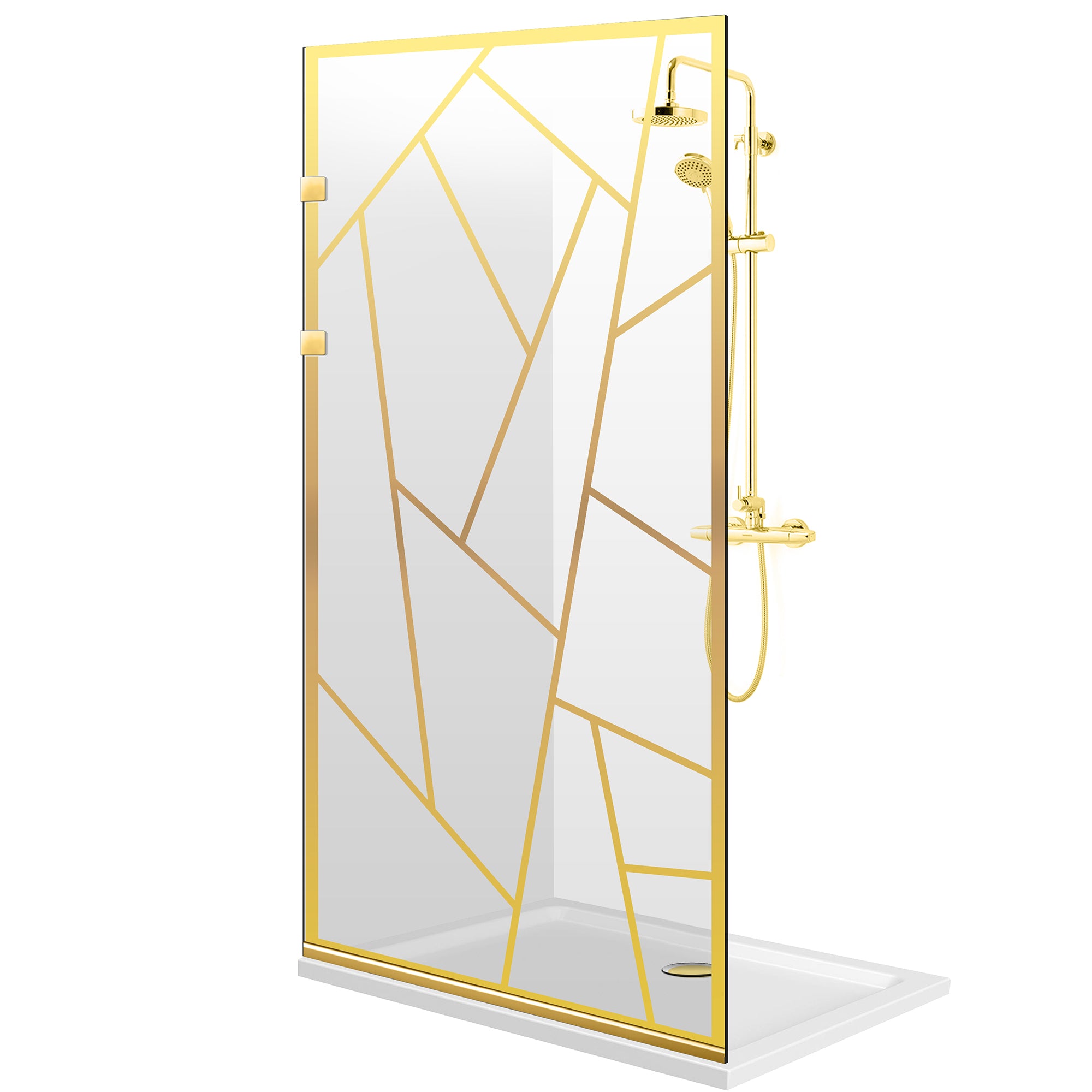 Zuhanyfal Walk-in, Rozsdamentes acél zuhanyfal, aranyszínű, #Átlátszó #Víztiszta
